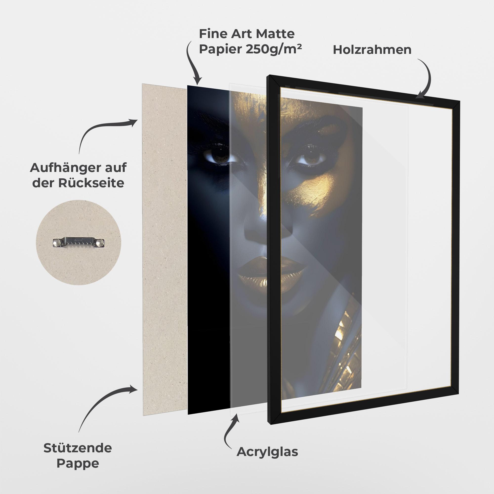 Gerahmte Poster Gold Blue Face mockup 1