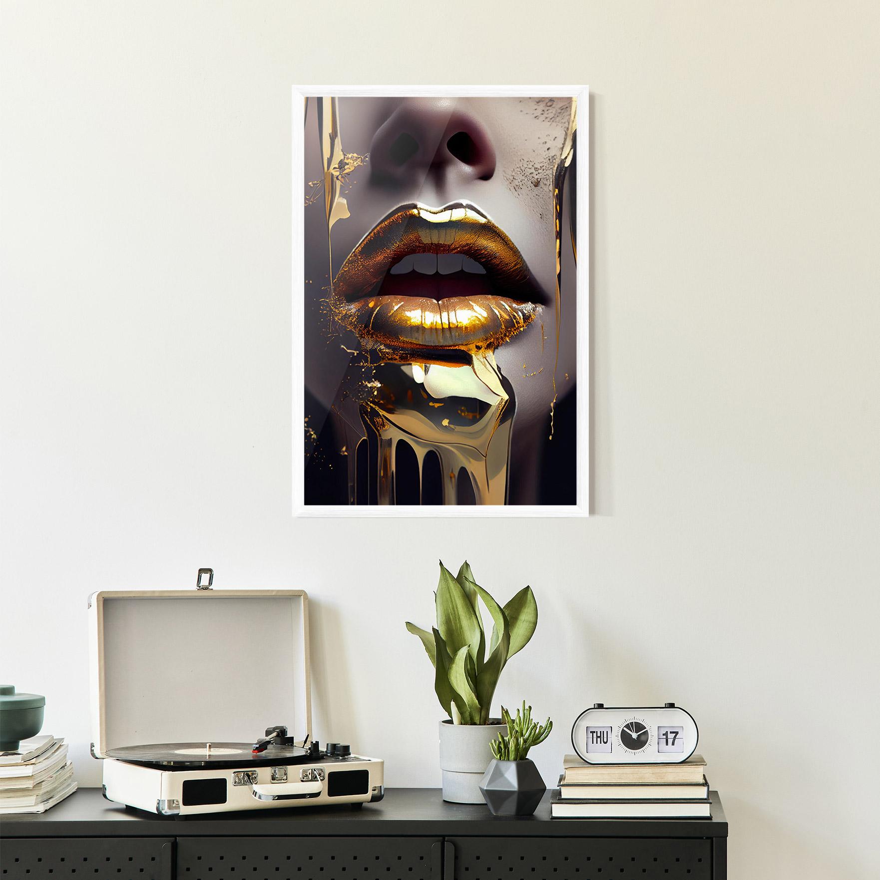 Gerahmte Poster Glamorous Gold Lips mockup 2
