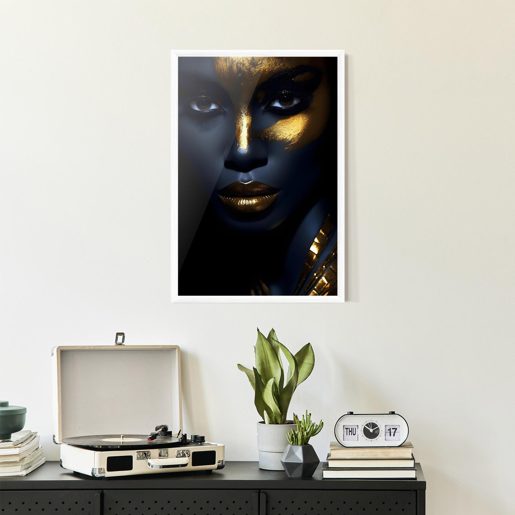 Gerahmte Poster Gold Blue Face mockup 2