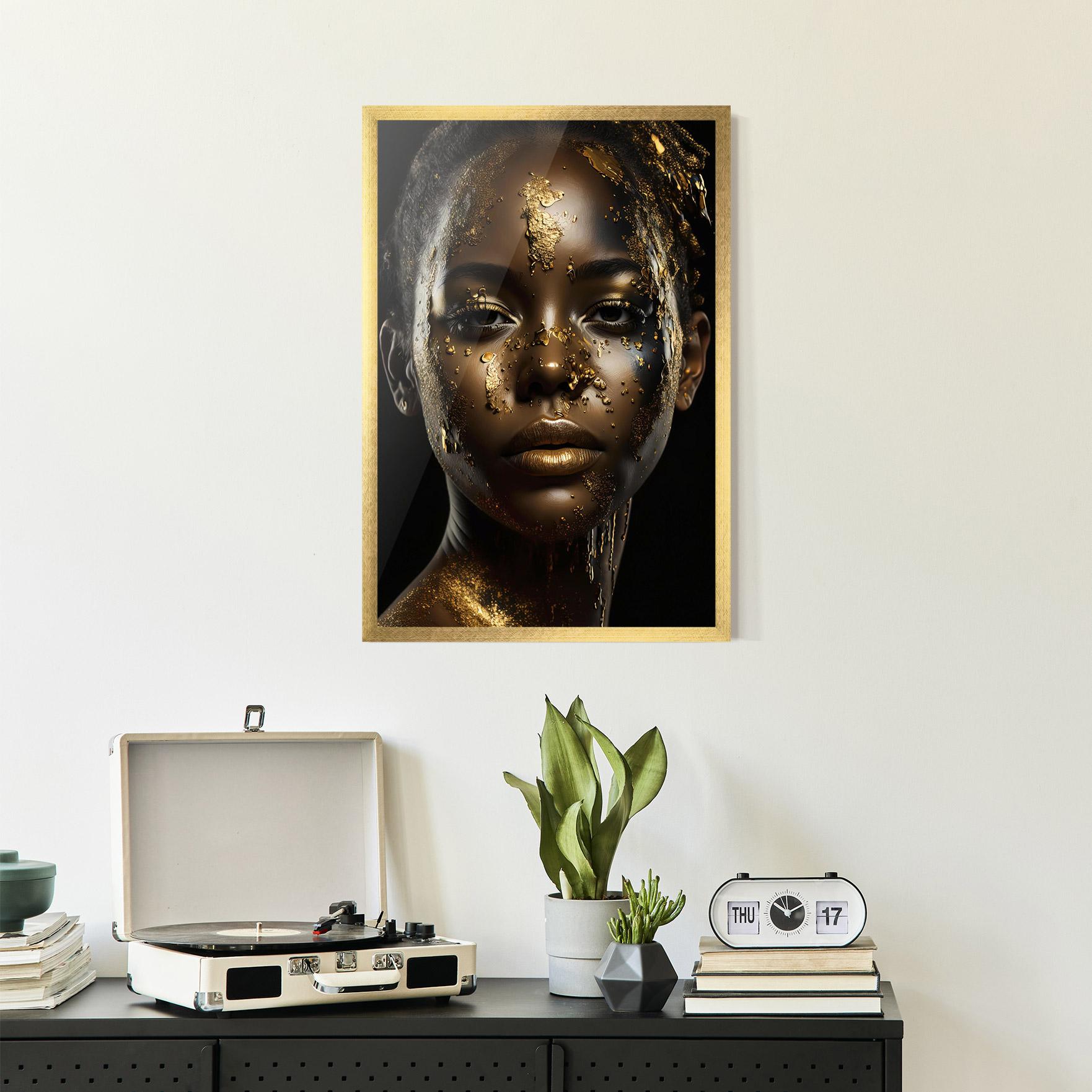 Gerahmte Poster Attractive Gold Woman mockup 2