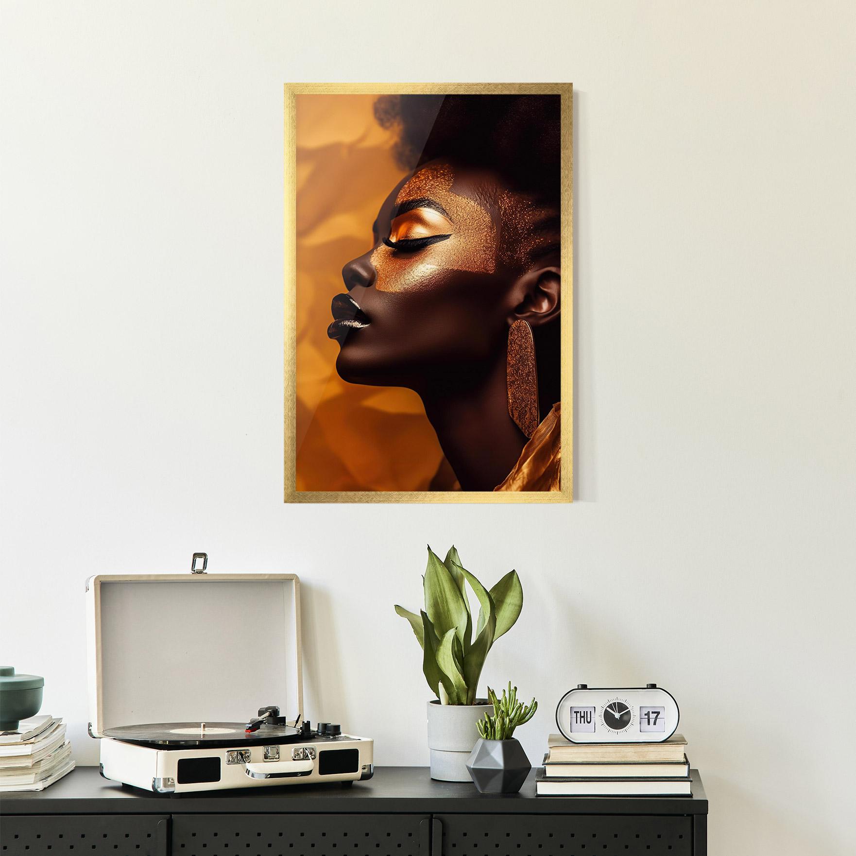 Gerahmte Poster Fashion Gold Portrait mockup 2