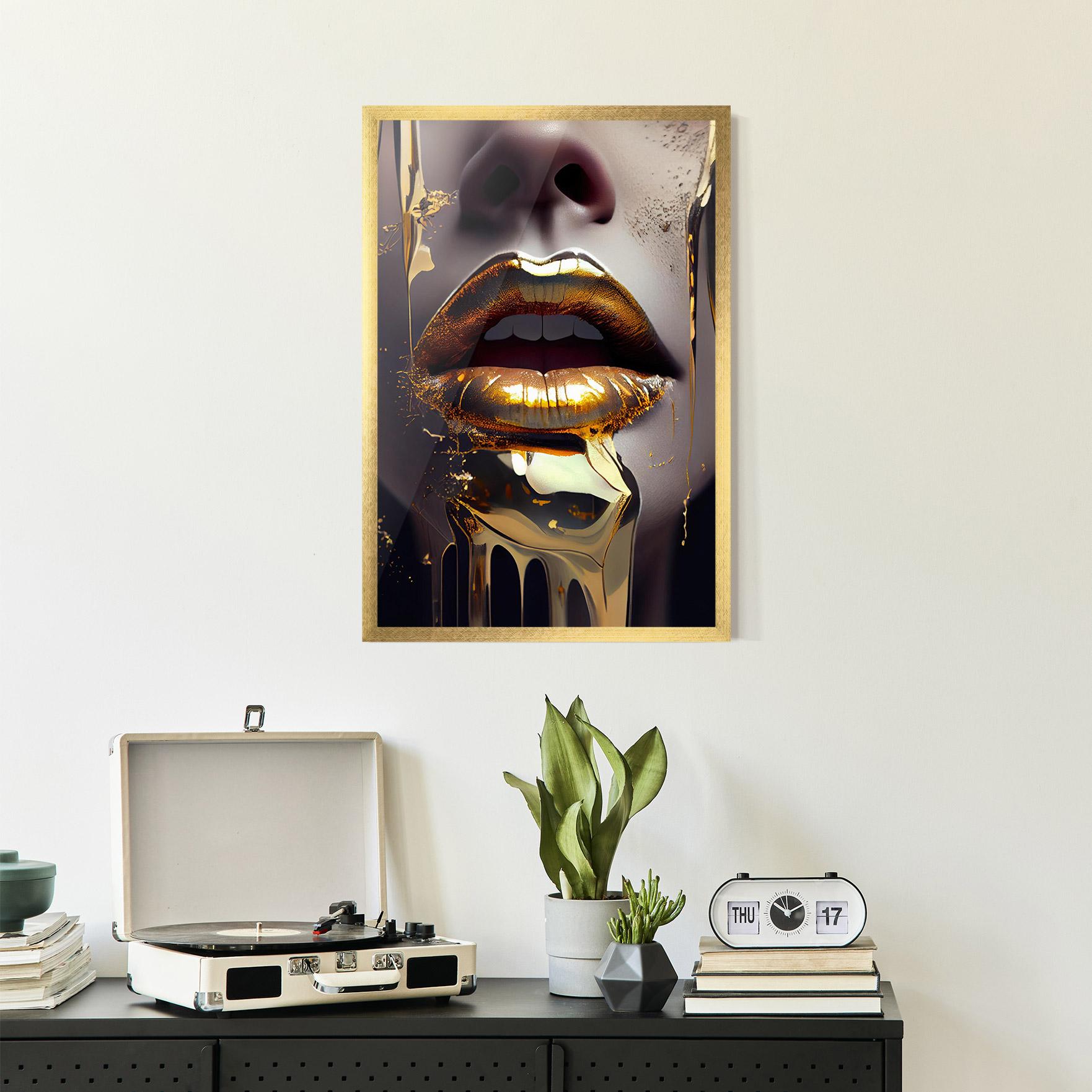 Gerahmte Poster Glamorous Gold Lips mockup 2
