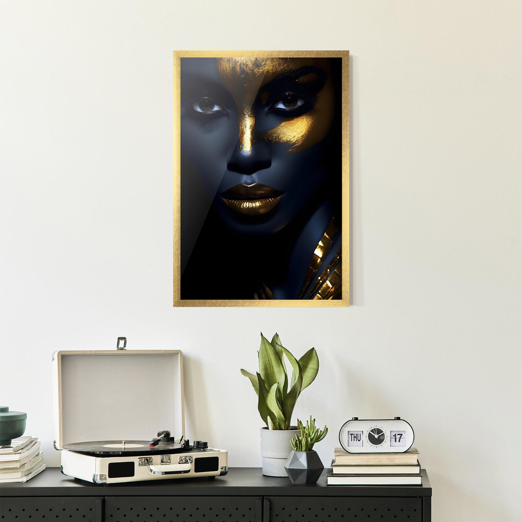 Gerahmte Poster Gold Blue Face mockup 2