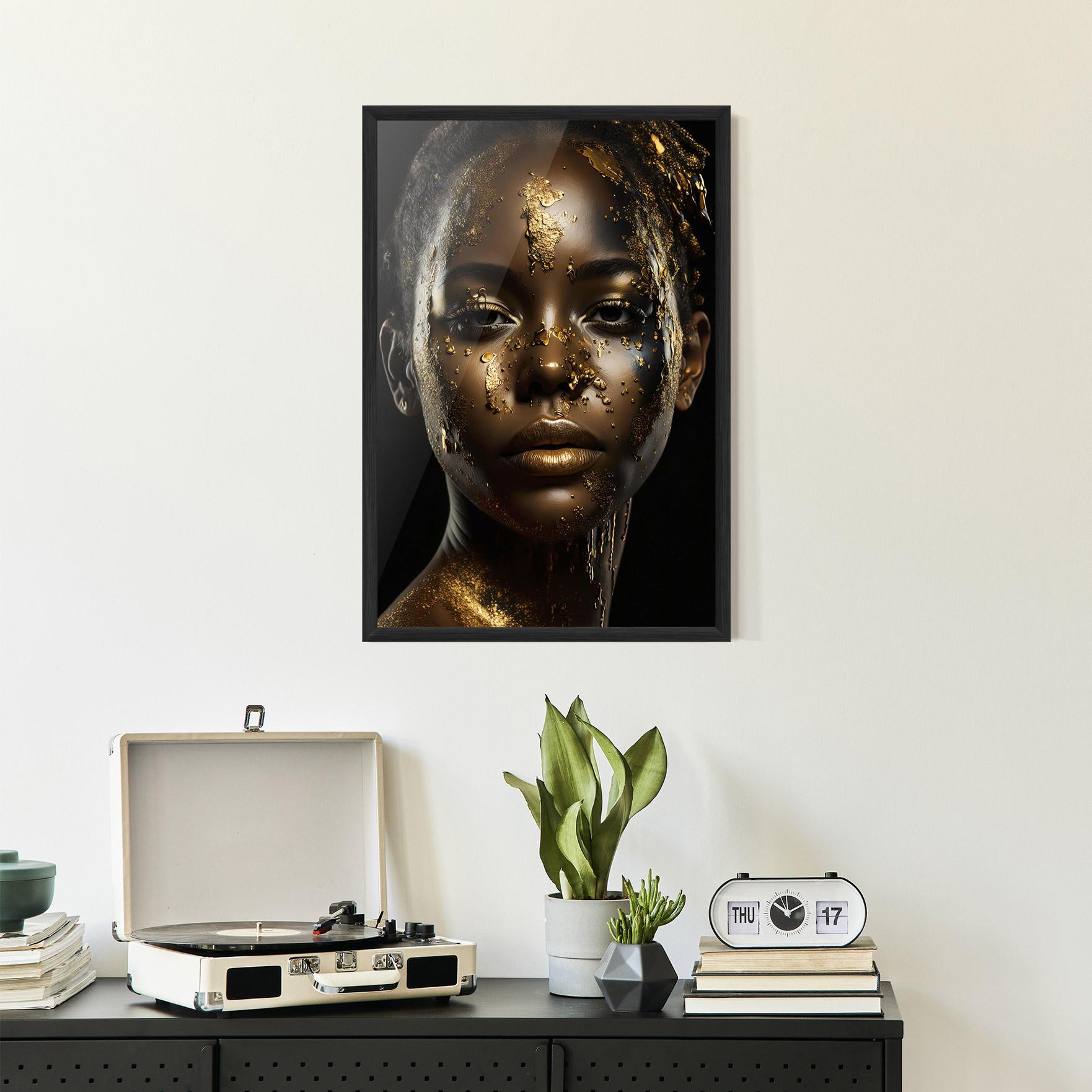 Gerahmte Poster Attractive Gold Woman mockup 2