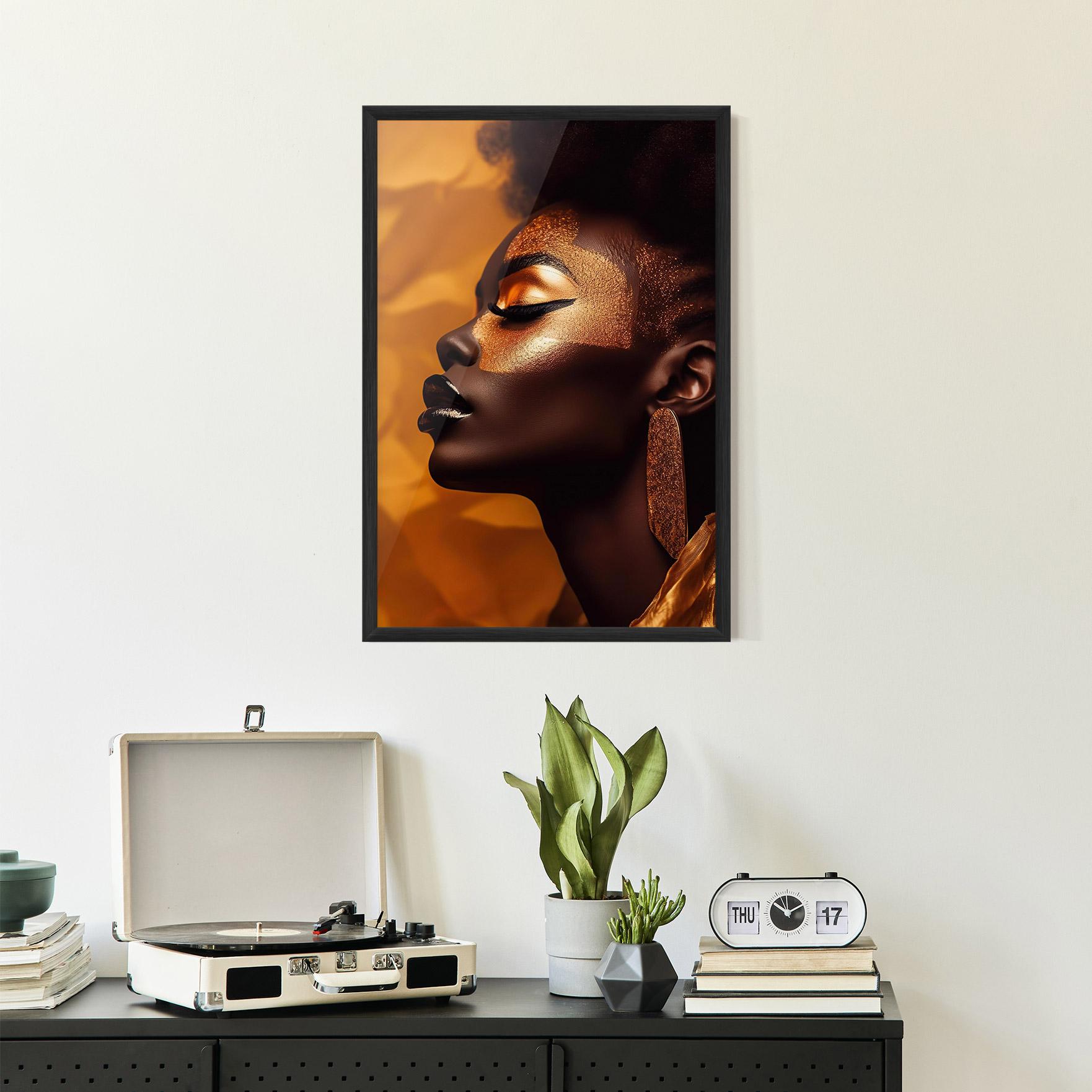 Gerahmte Poster Fashion Gold Portrait mockup 2