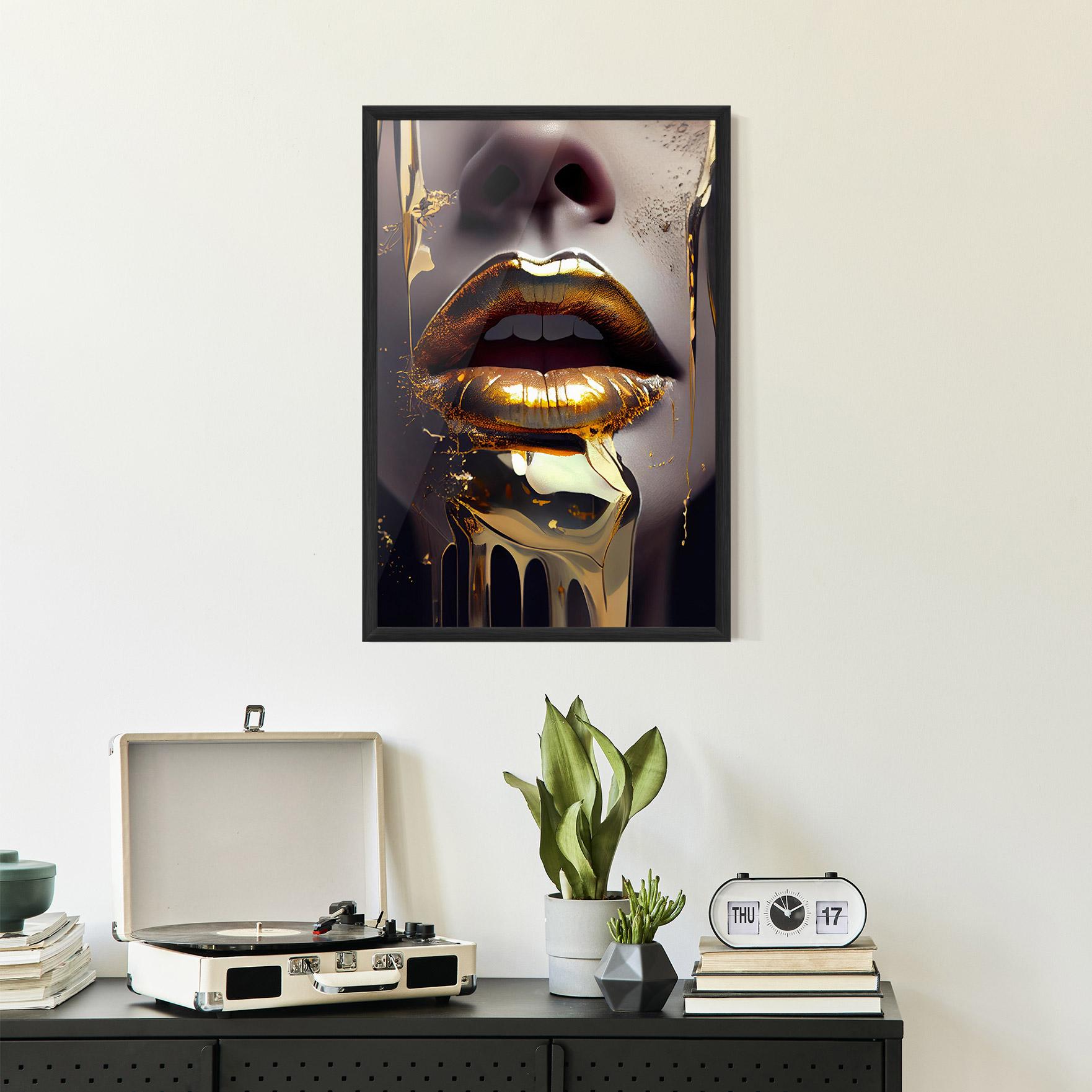 Gerahmte Poster Glamorous Gold Lips mockup 2