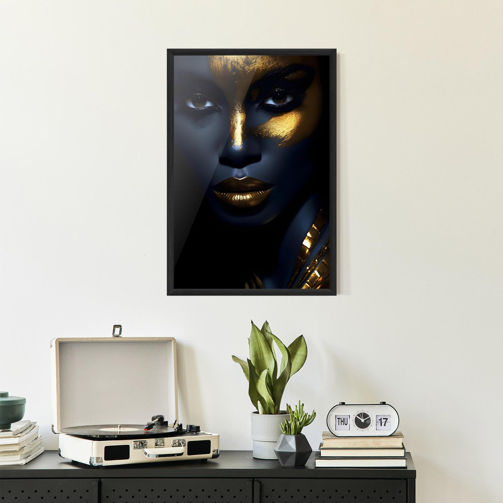 Gerahmte Poster Gold Blue Face mockup 2