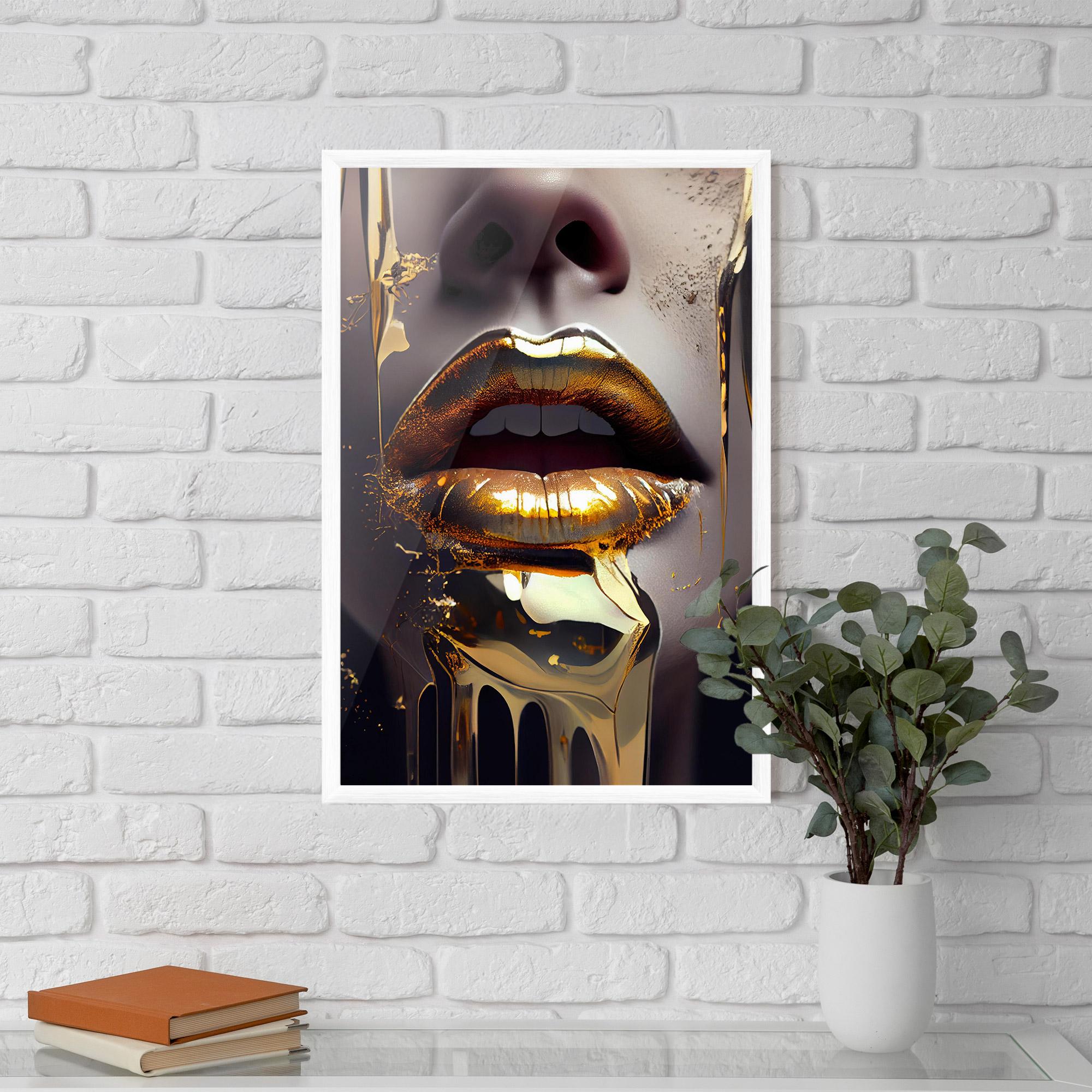 Gerahmte Poster Glamorous Gold Lips mockup 5