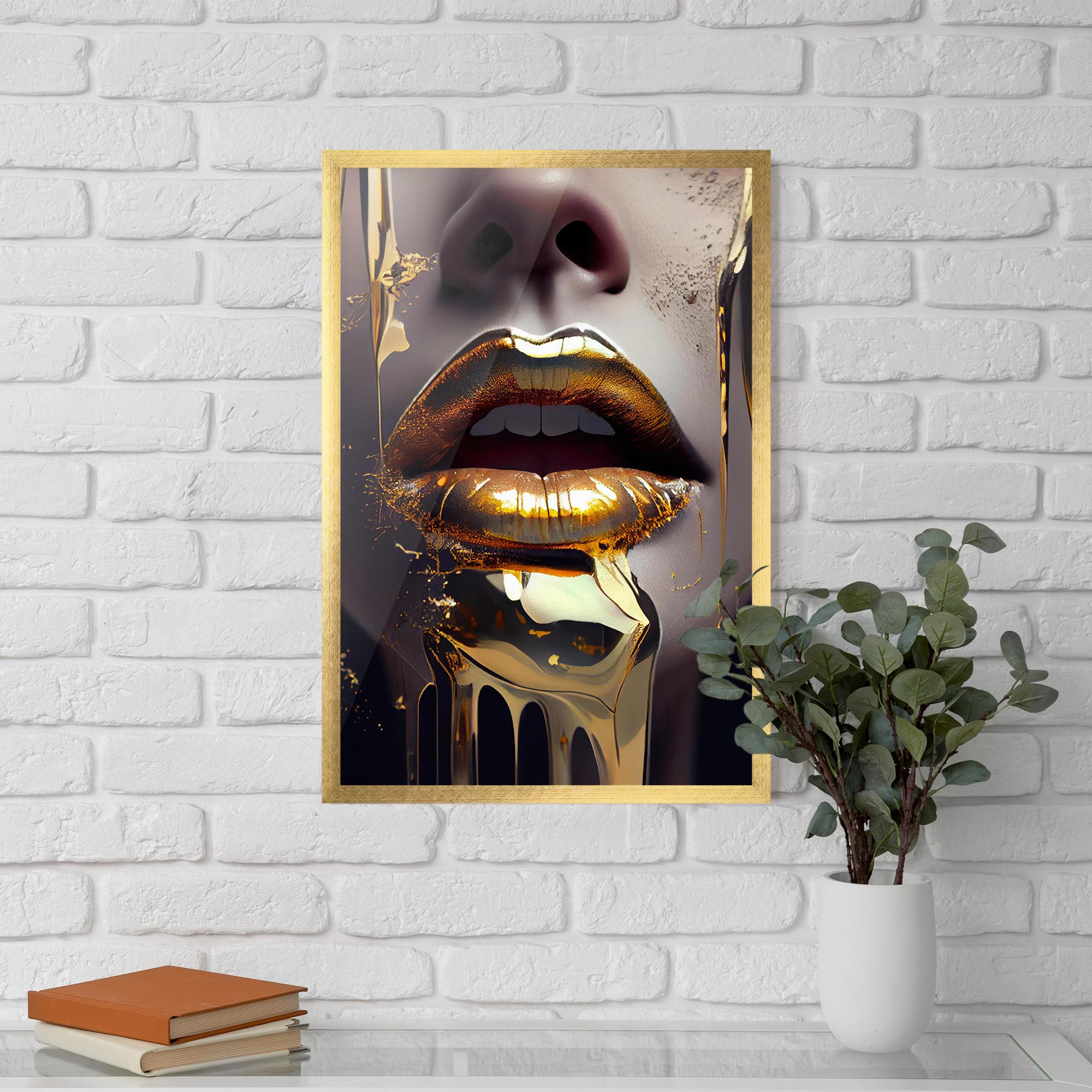 Gerahmte Poster Glamorous Gold Lips mockup 5