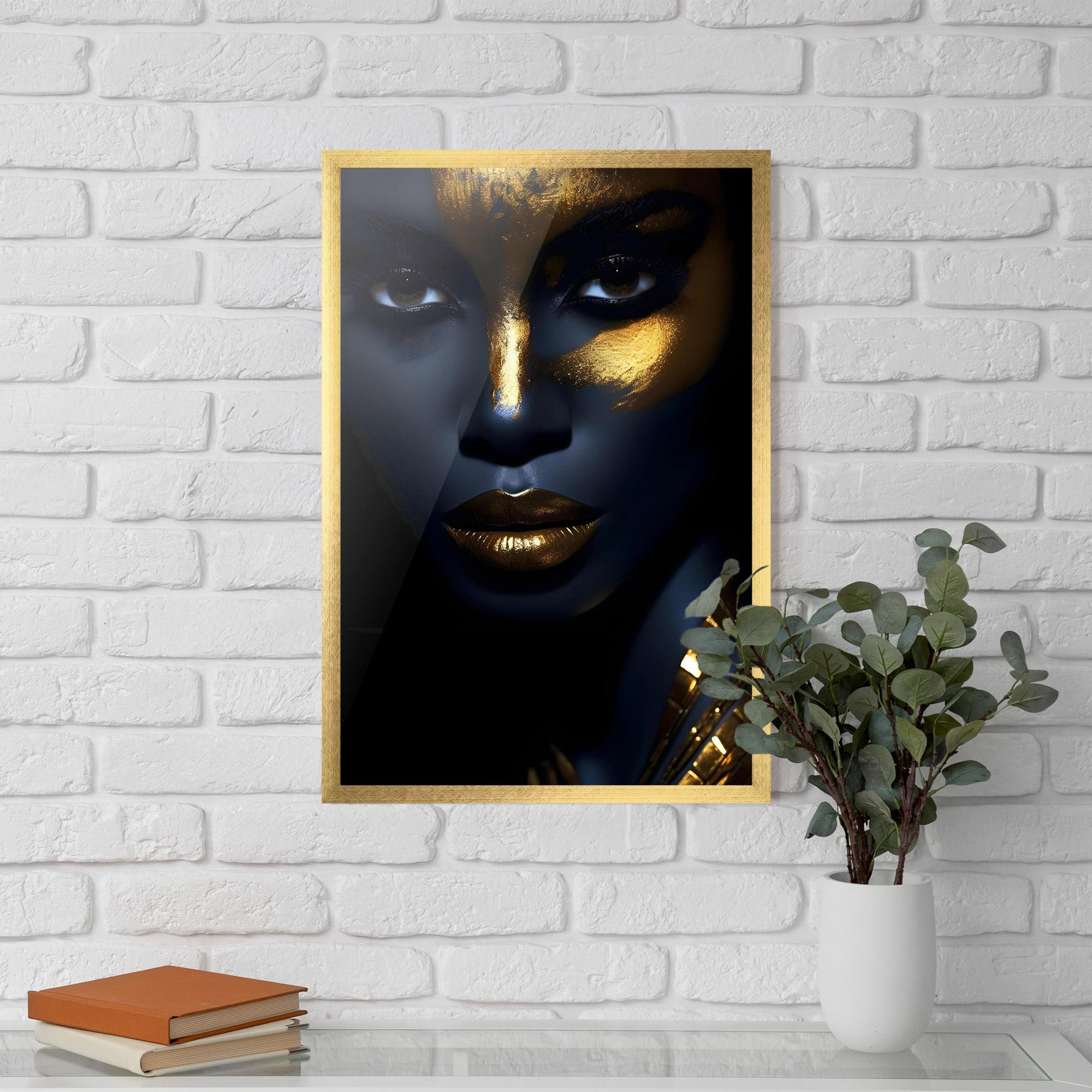 Gerahmte Poster Gold Blue Face mockup 5
