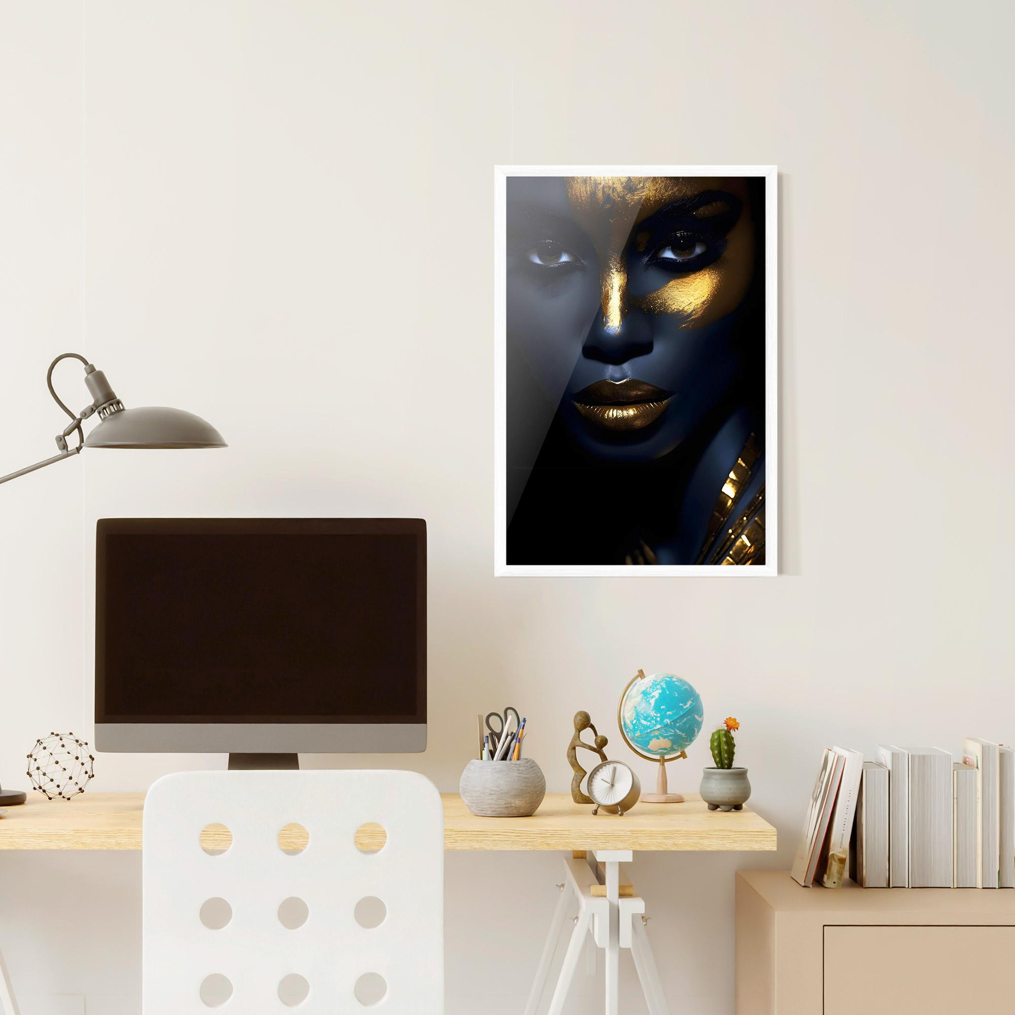 Gerahmte Poster Gold Blue Face mockup 6