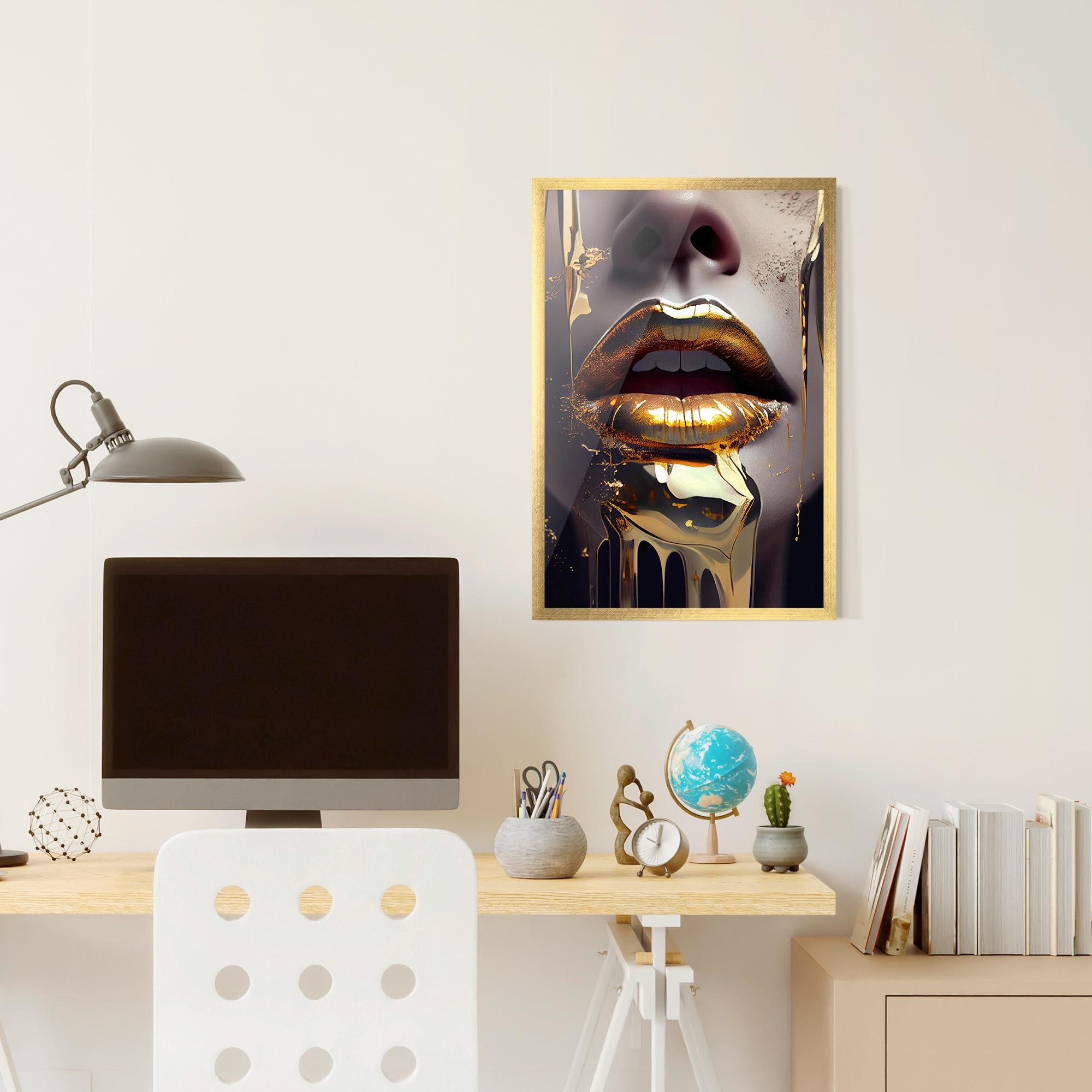 Gerahmte Poster Glamorous Gold Lips mockup 6