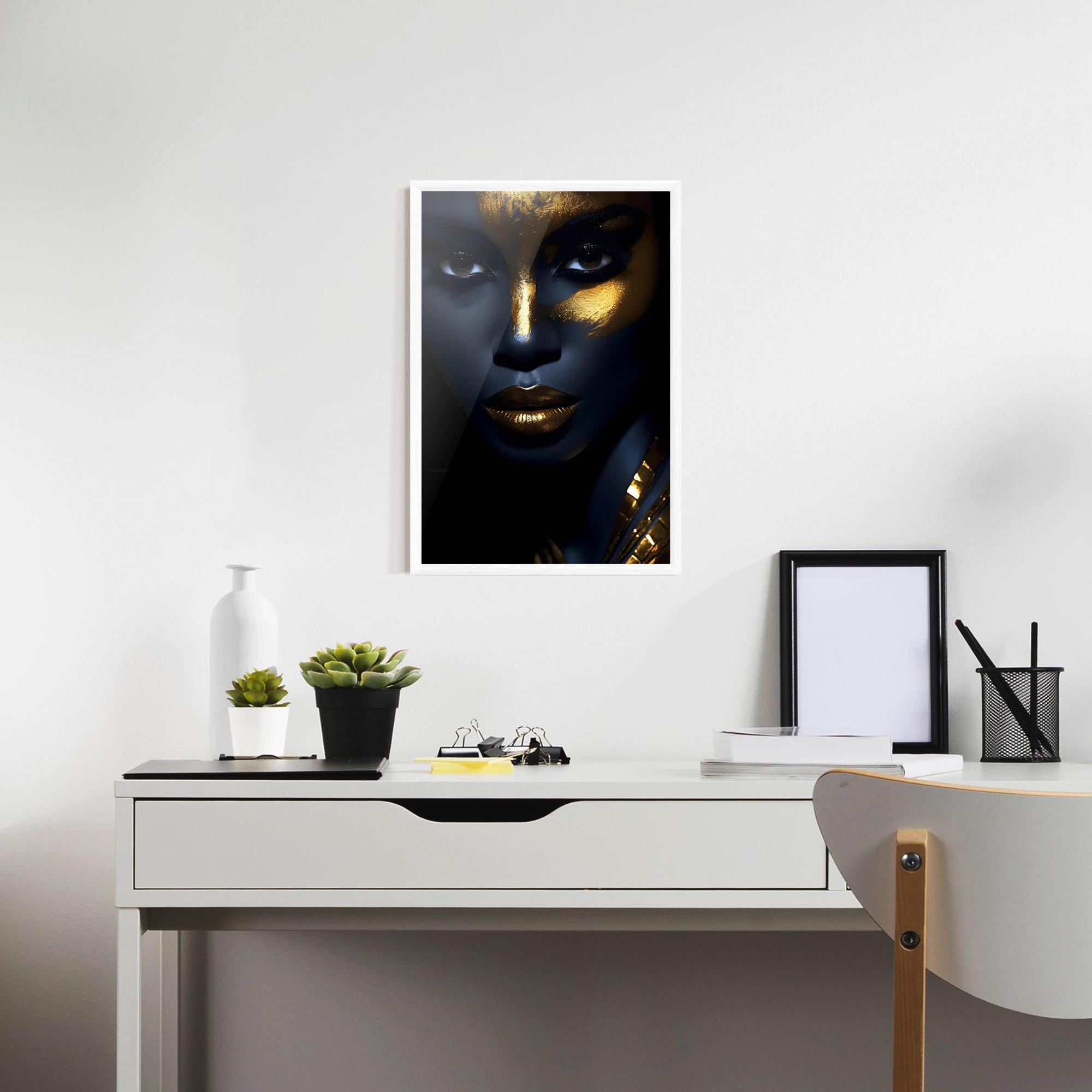 Gerahmte Poster Gold Blue Face mockup 7