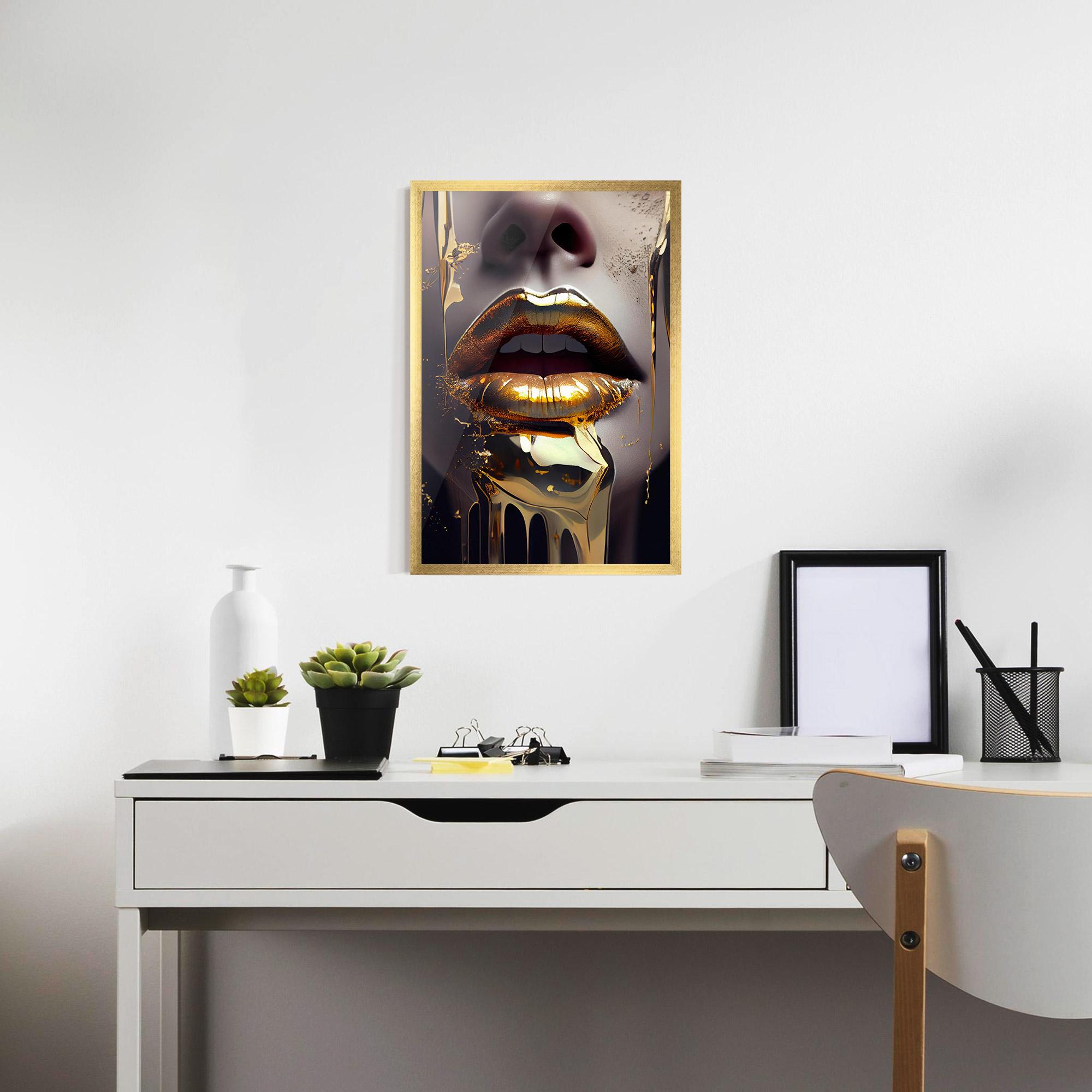 Gerahmte Poster Glamorous Gold Lips mockup 7