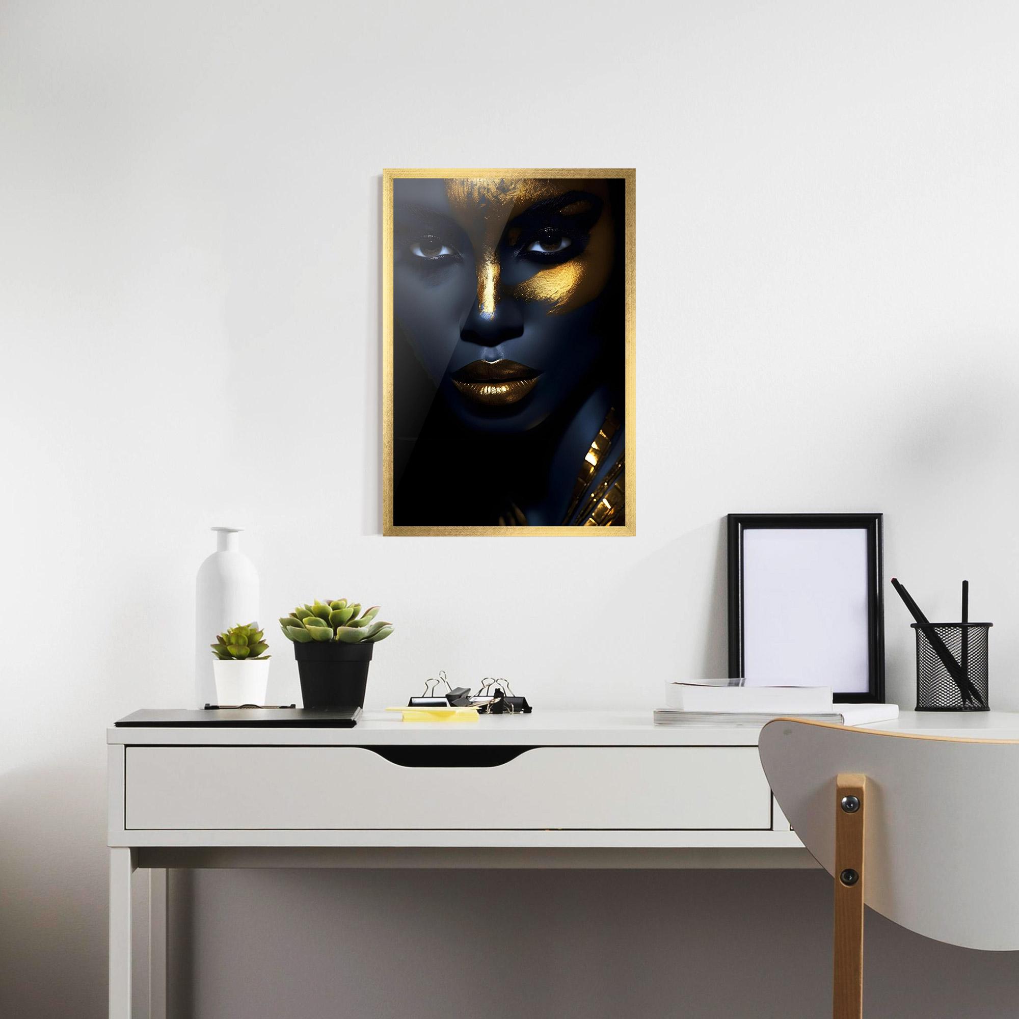 Gerahmte Poster Gold Blue Face mockup 7