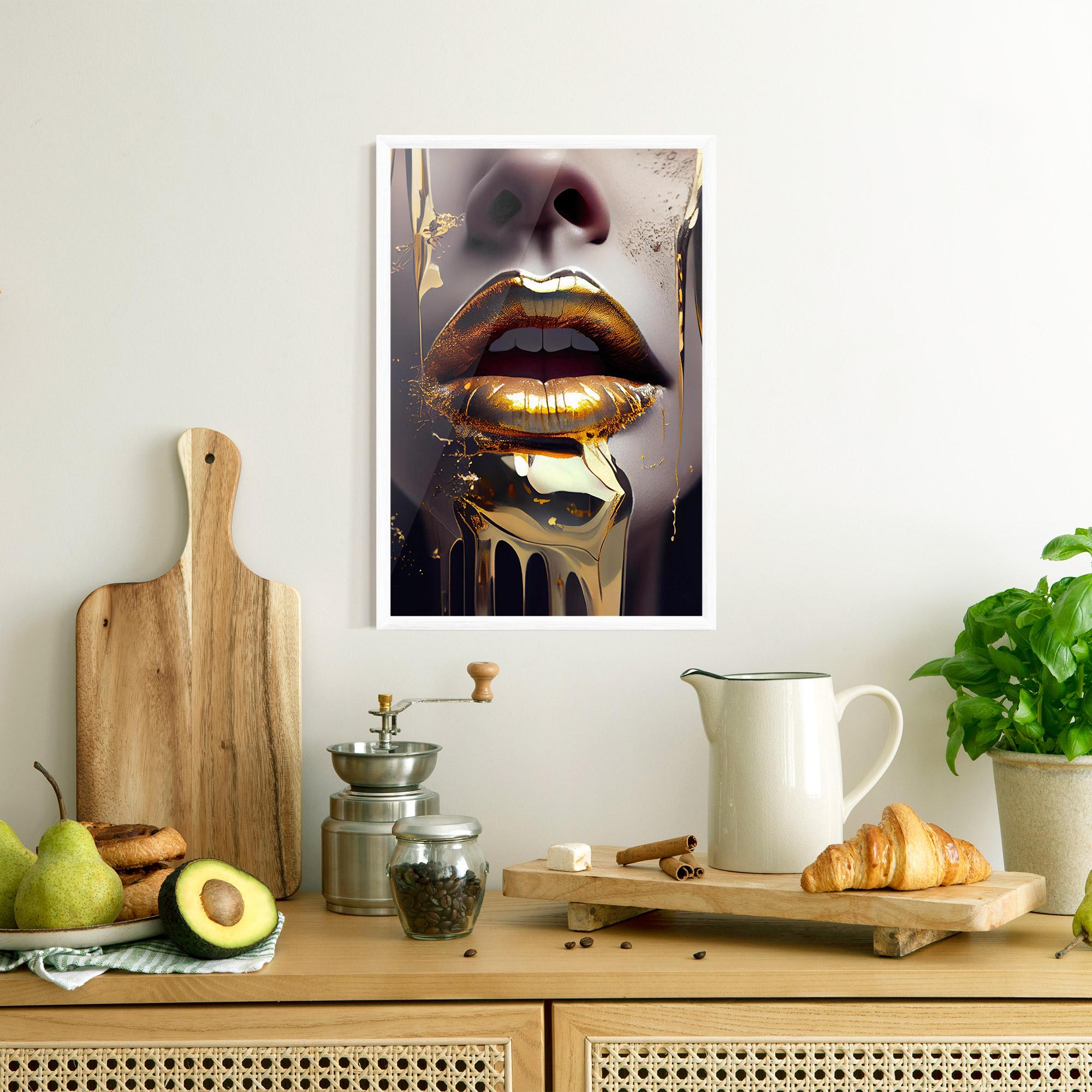 Gerahmte Poster Glamorous Gold Lips mockup 8