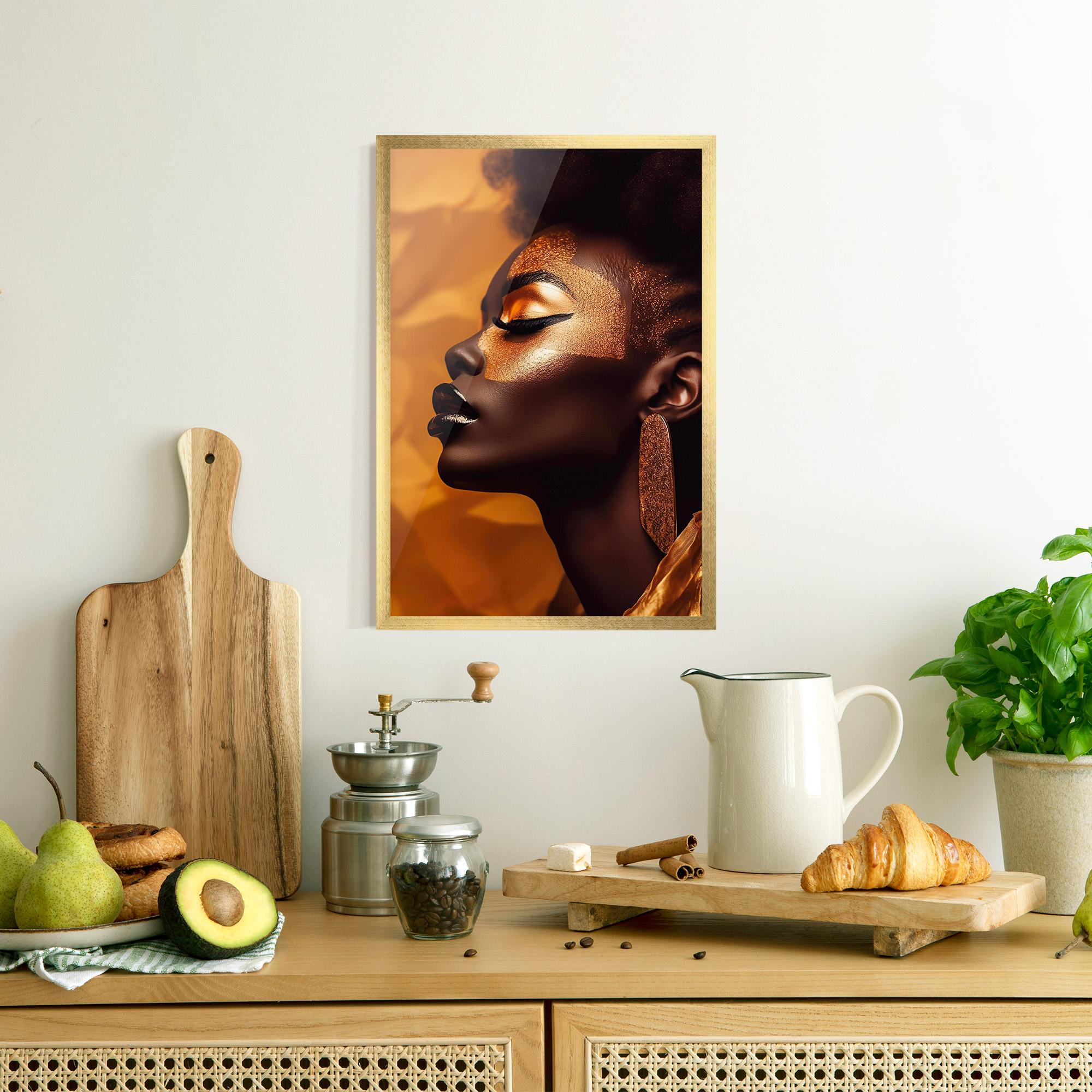 Gerahmte Poster Fashion Gold Portrait mockup 8