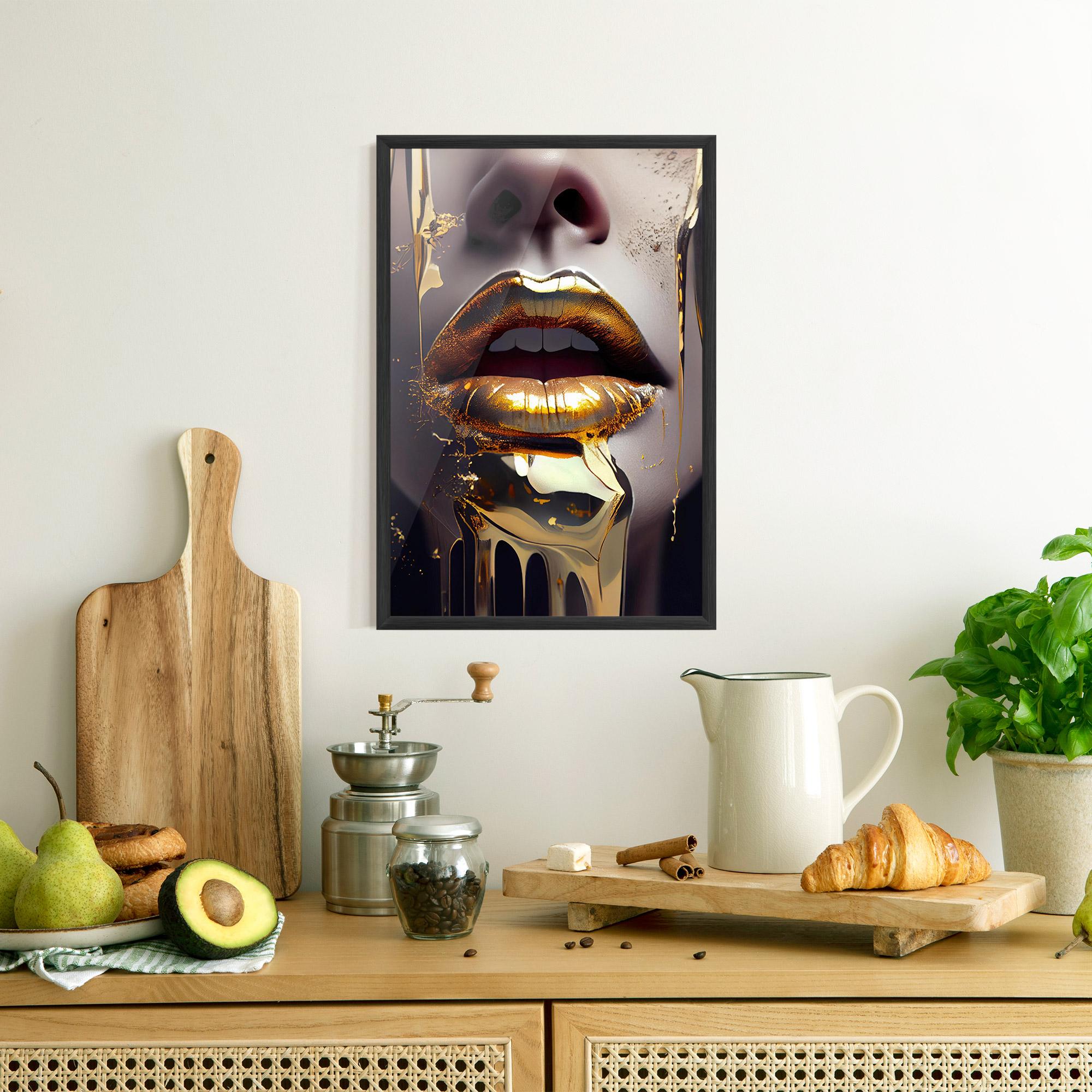 Gerahmte Poster Glamorous Gold Lips mockup 8