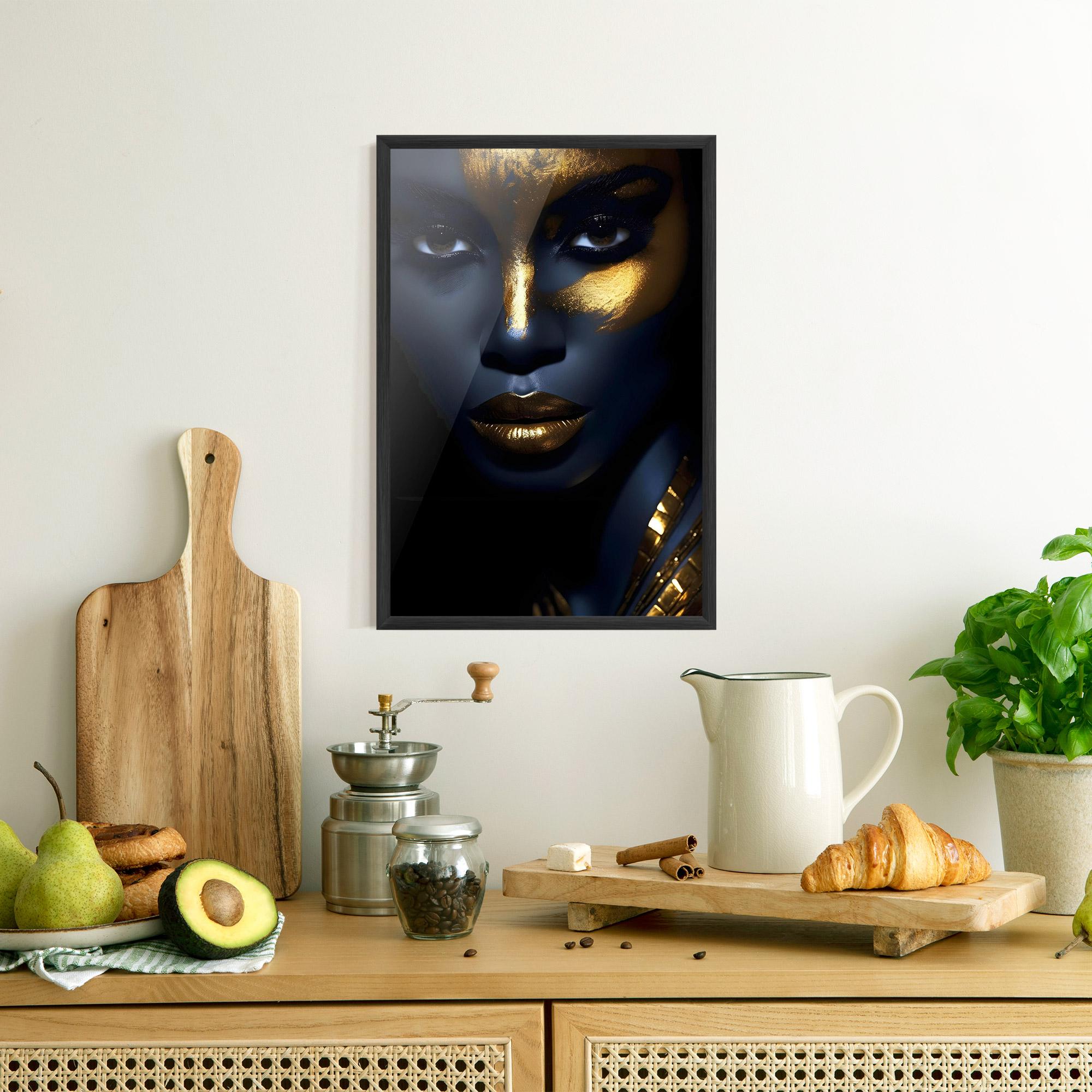 Gerahmte Poster Gold Blue Face mockup 8