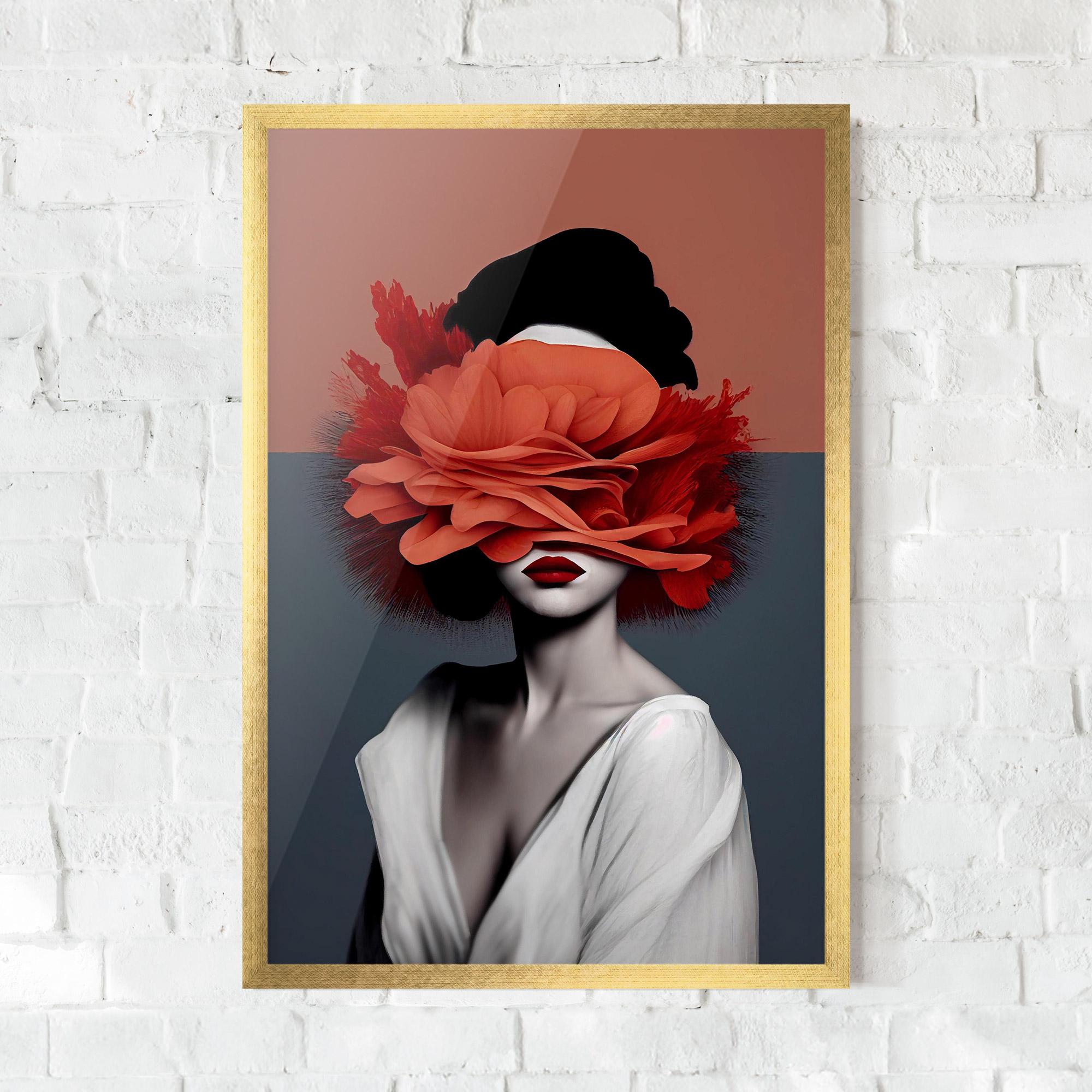 Gerahmte Poster Red Flower Woman mockup 0