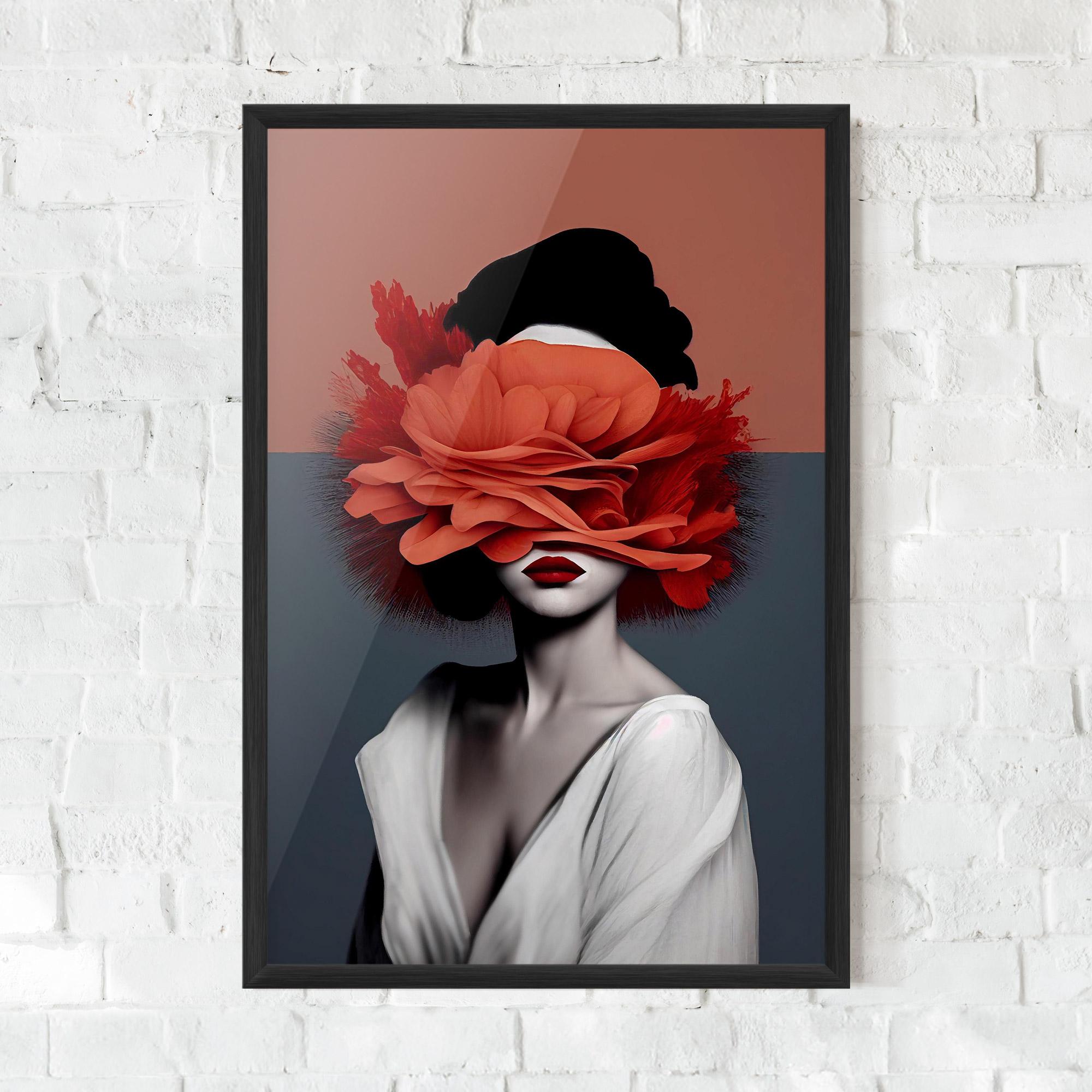 Gerahmte Poster Red Flower Woman mockup 0
