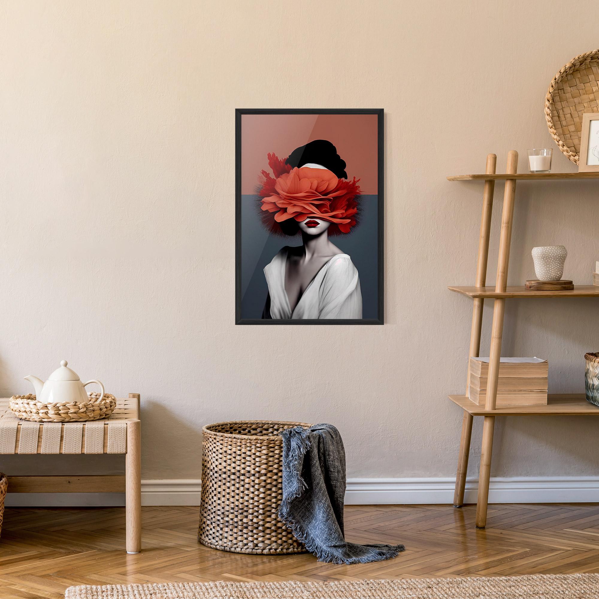 Gerahmte Poster Red Flower Woman mockup 9