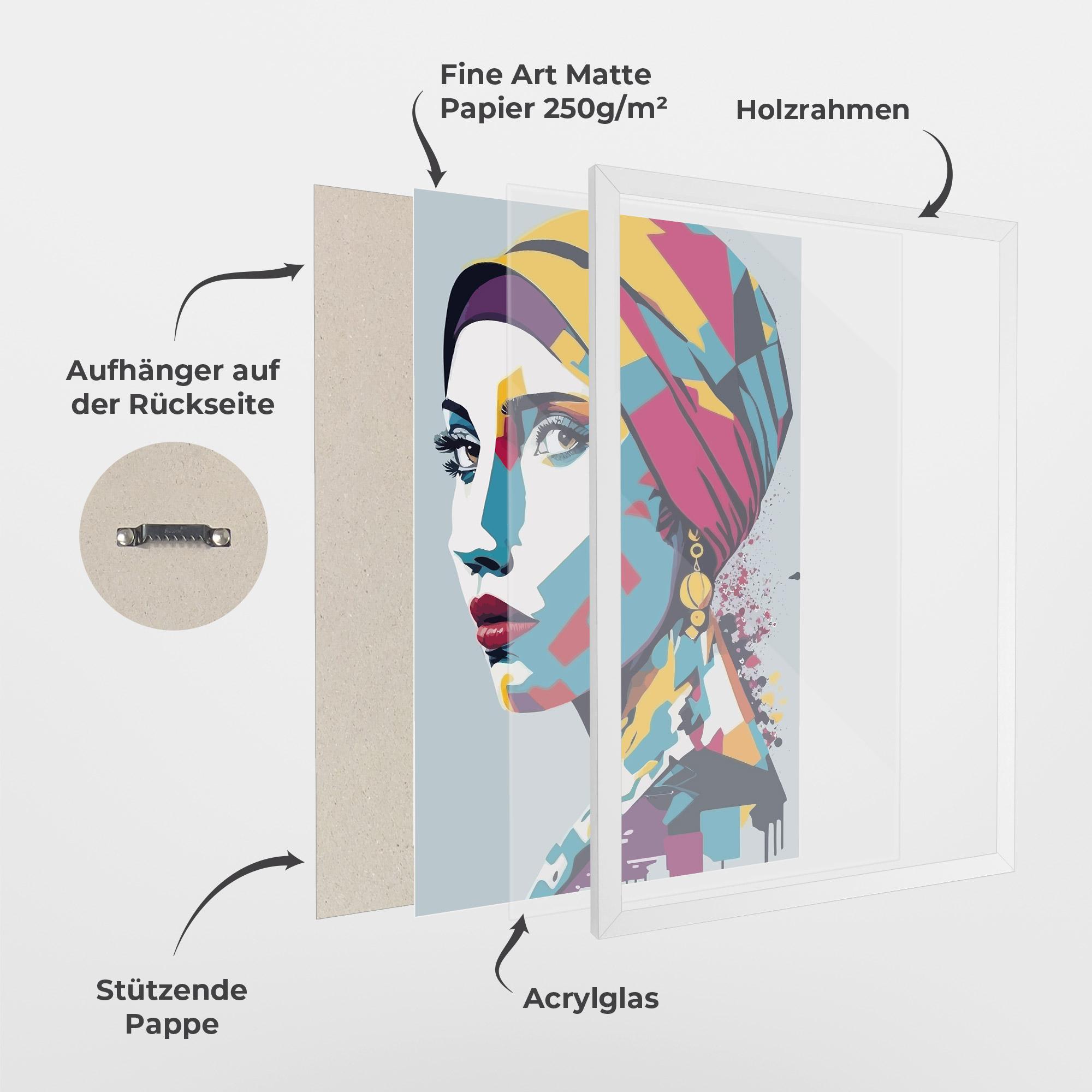 Gerahmte Poster Long Face Woman mockup 1