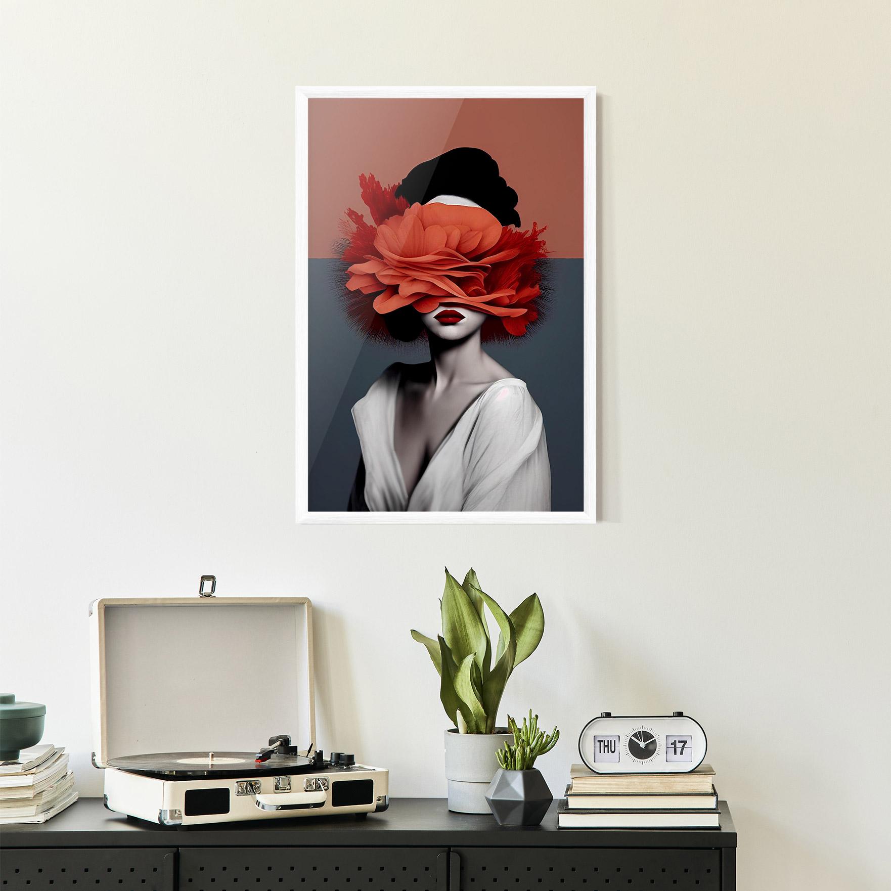 Gerahmte Poster Red Flower Woman mockup 2