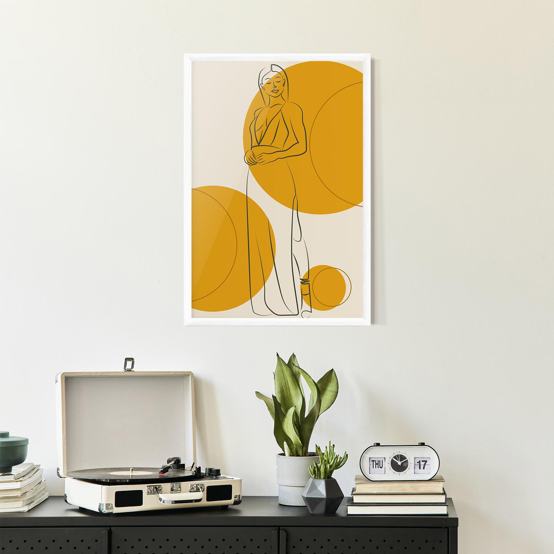 Gerahmte Poster Yellow Circle Lady mockup 2