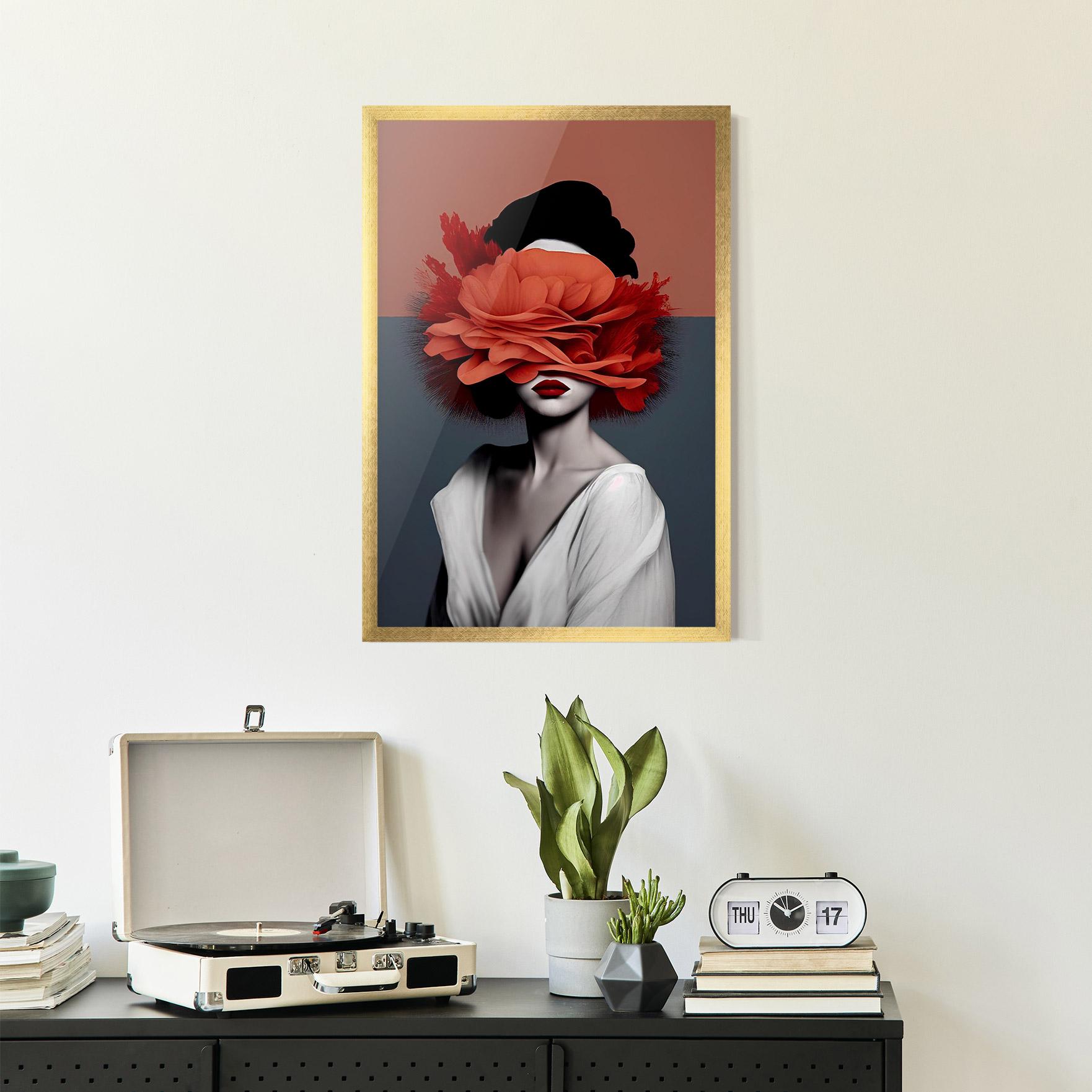 Gerahmte Poster Red Flower Woman mockup 2