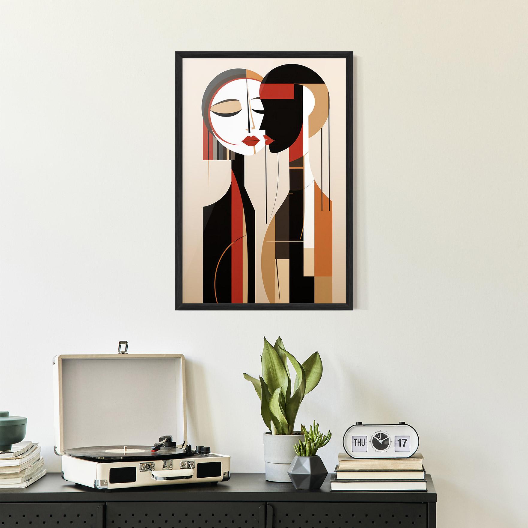 Gerahmte Poster Abstract Couple Kissing mockup 2