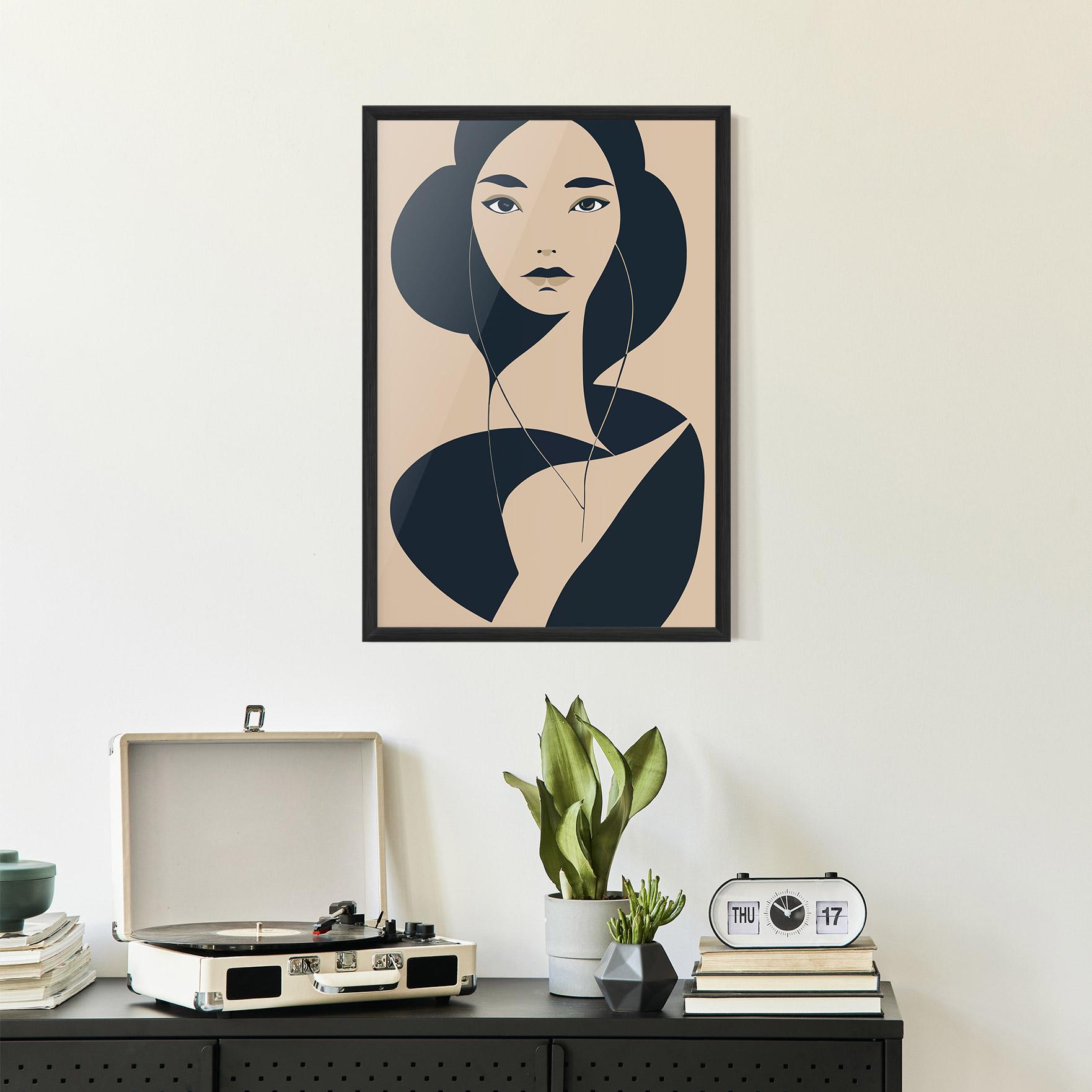 Gerahmte Poster Cream Blue Woman mockup 2