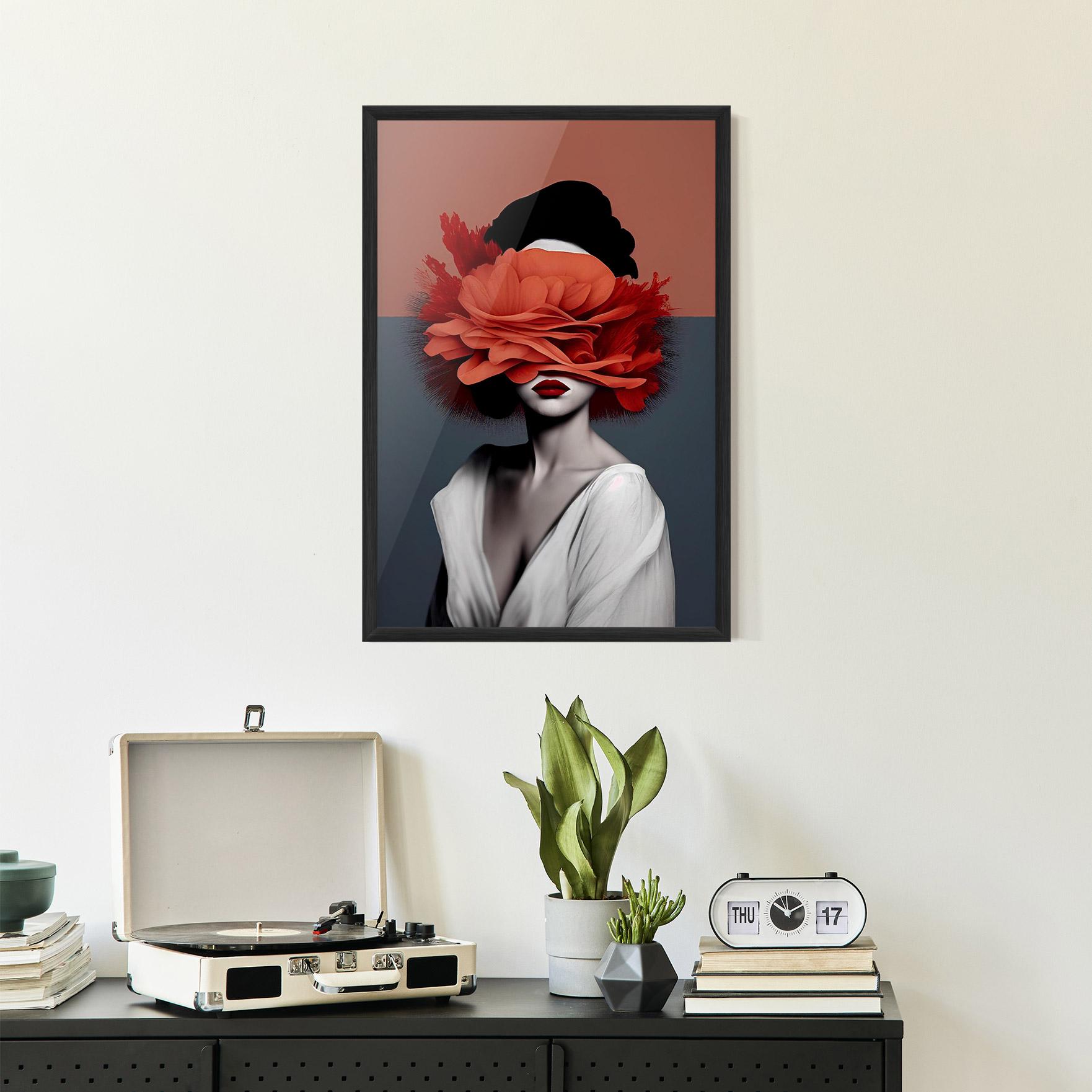 Gerahmte Poster Red Flower Woman mockup 2