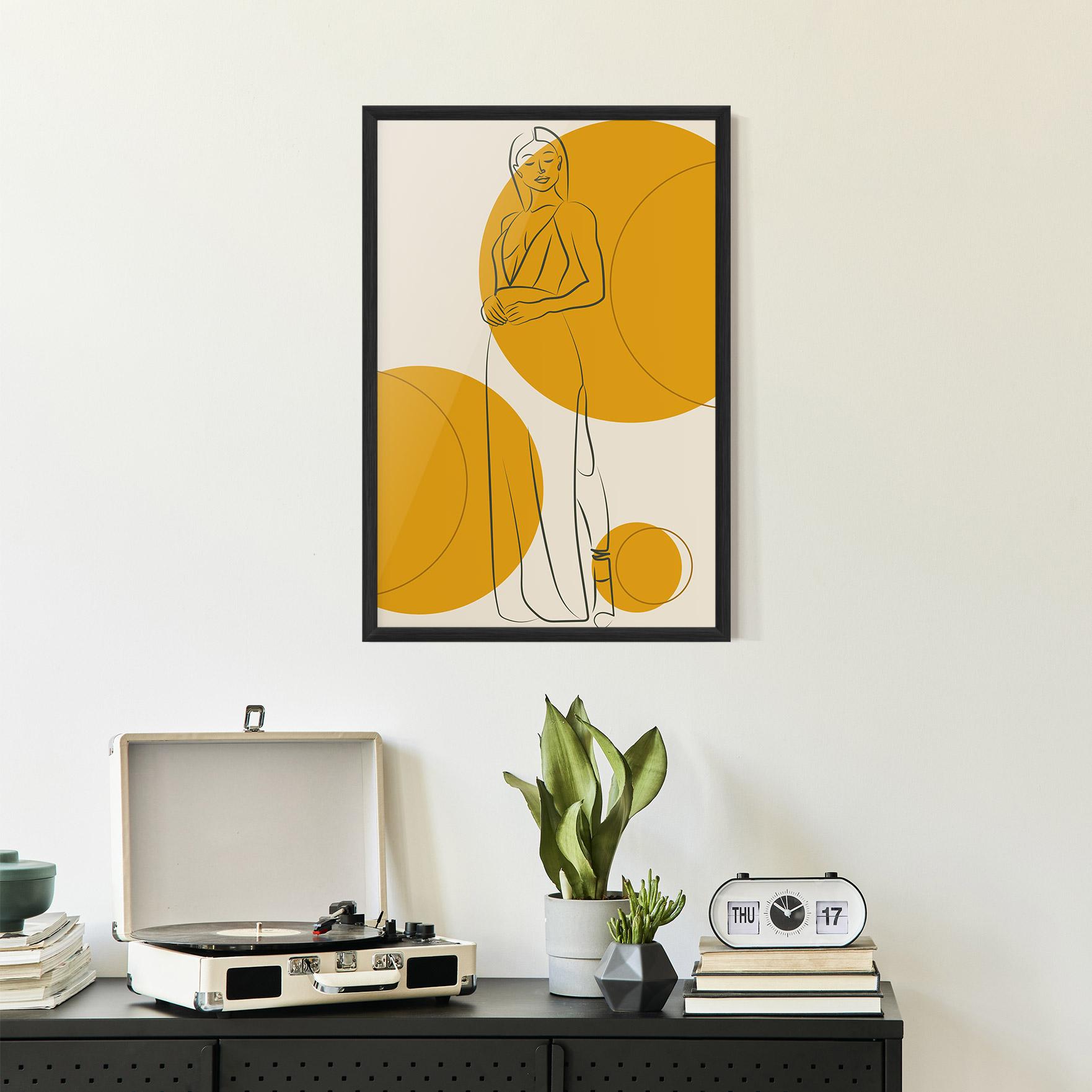 Gerahmte Poster Yellow Circle Lady mockup 2