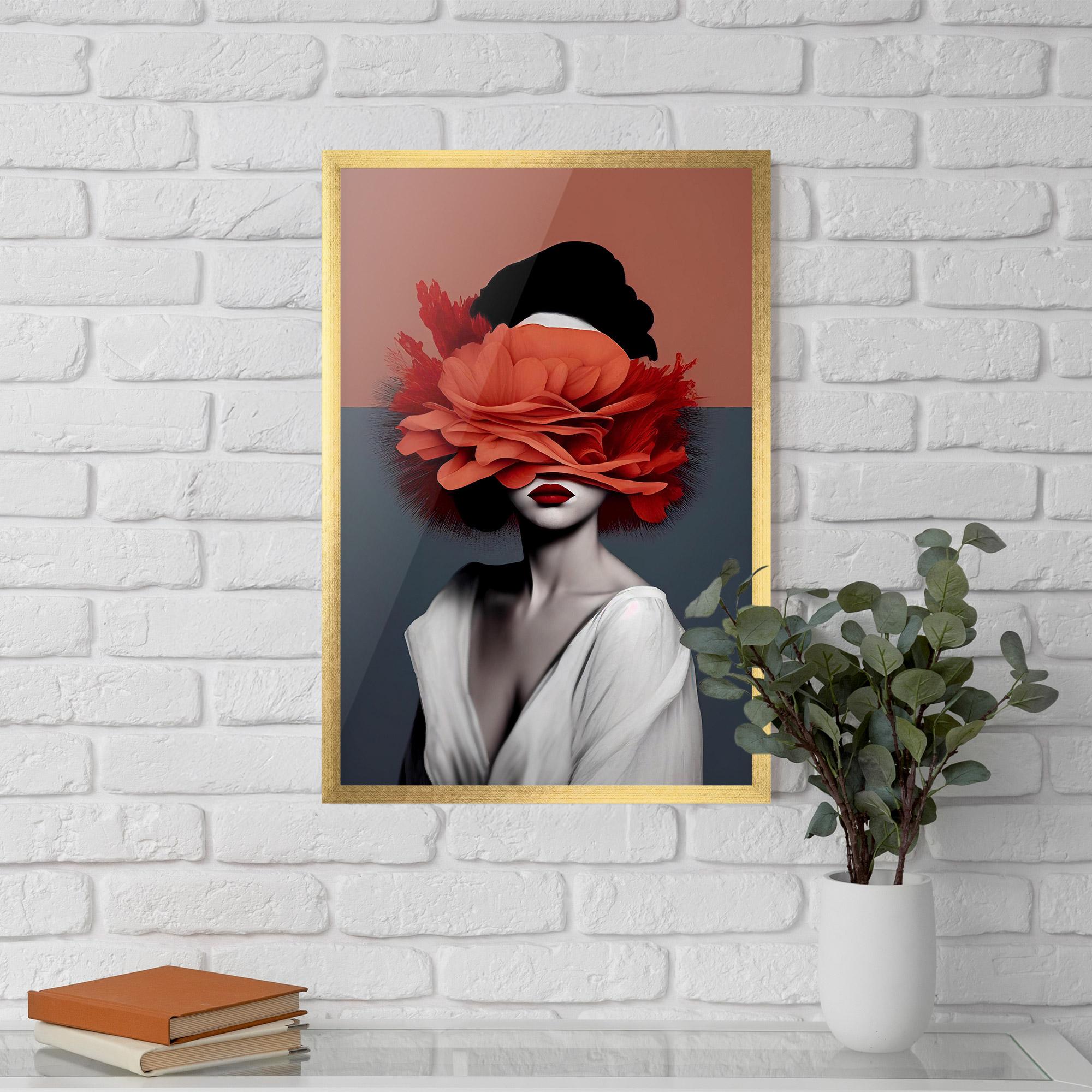Gerahmte Poster Red Flower Woman mockup 5