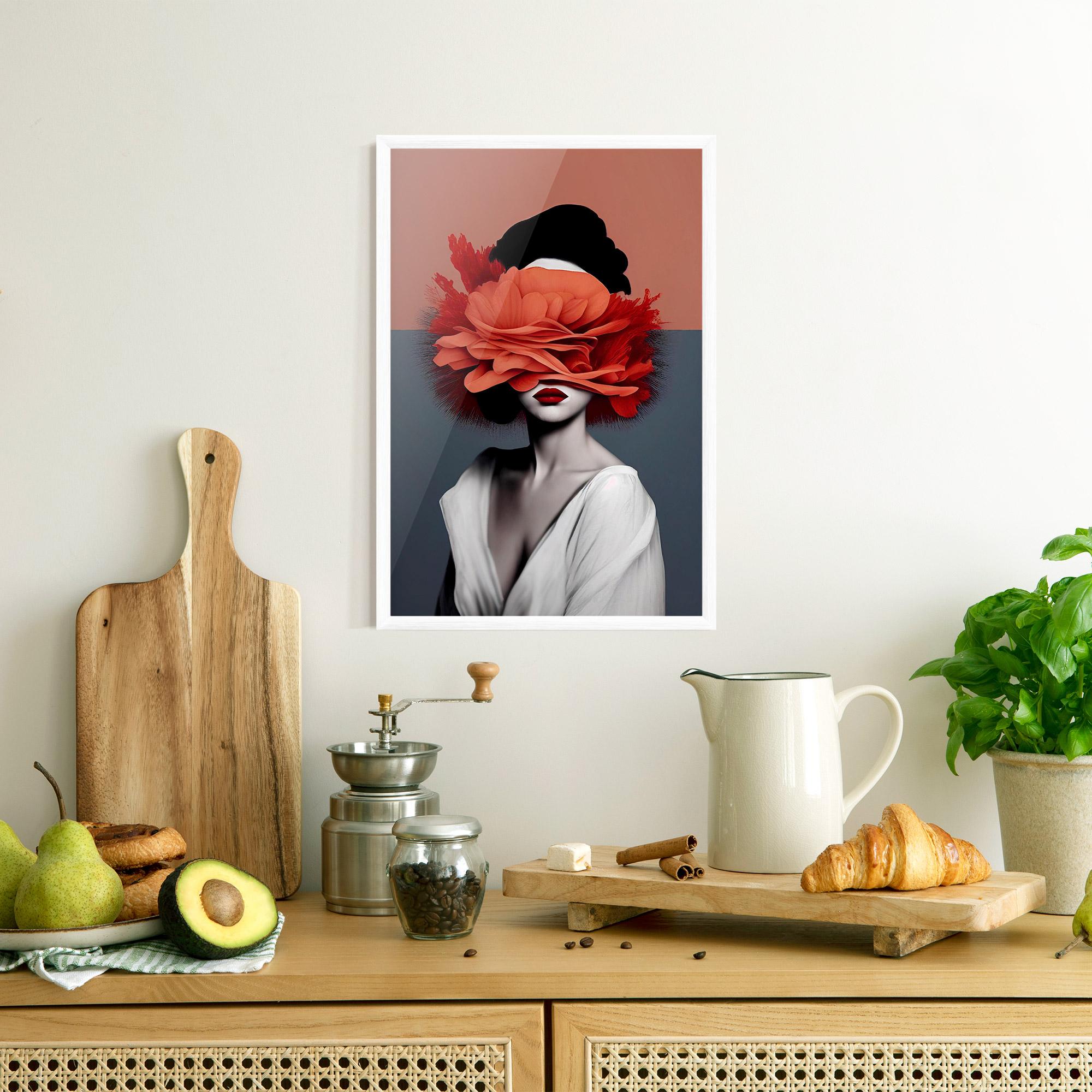 Gerahmte Poster Red Flower Woman mockup 8