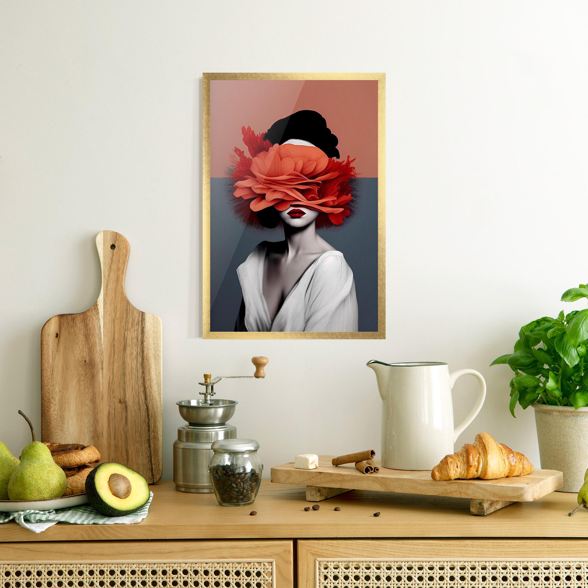 Gerahmte Poster Red Flower Woman mockup 8