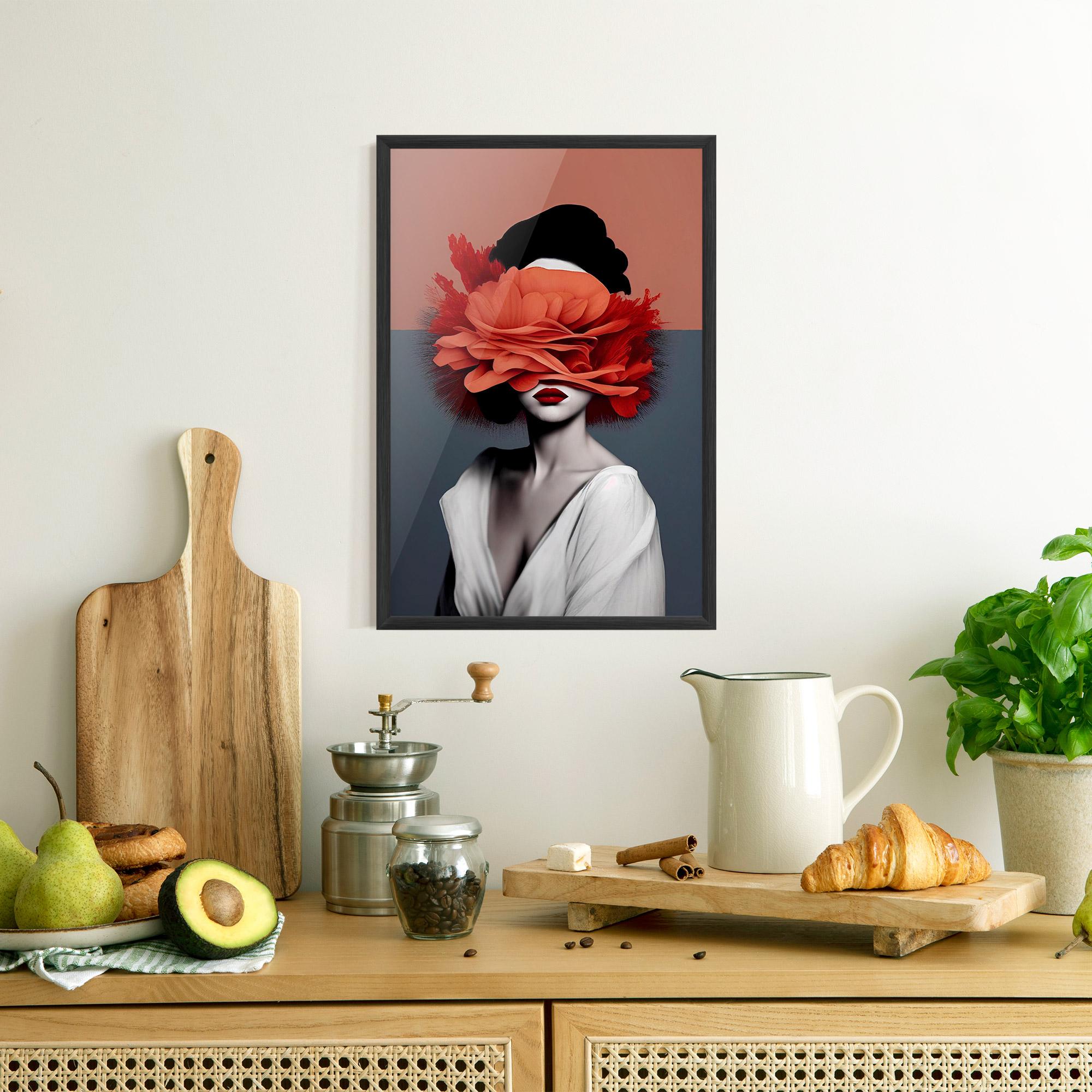 Gerahmte Poster Red Flower Woman mockup 8