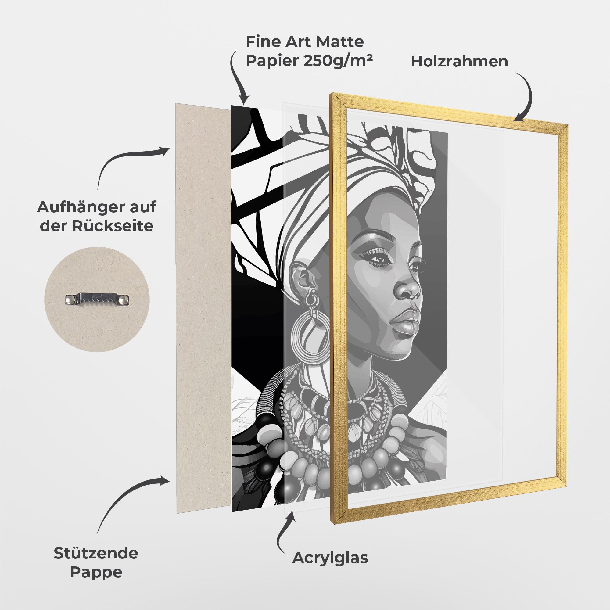 Gerahmte Poster Black White African mockup 1