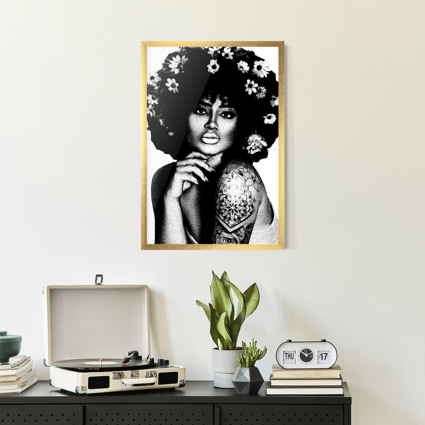 Gerahmte Poster Flower African Woman mockup 2