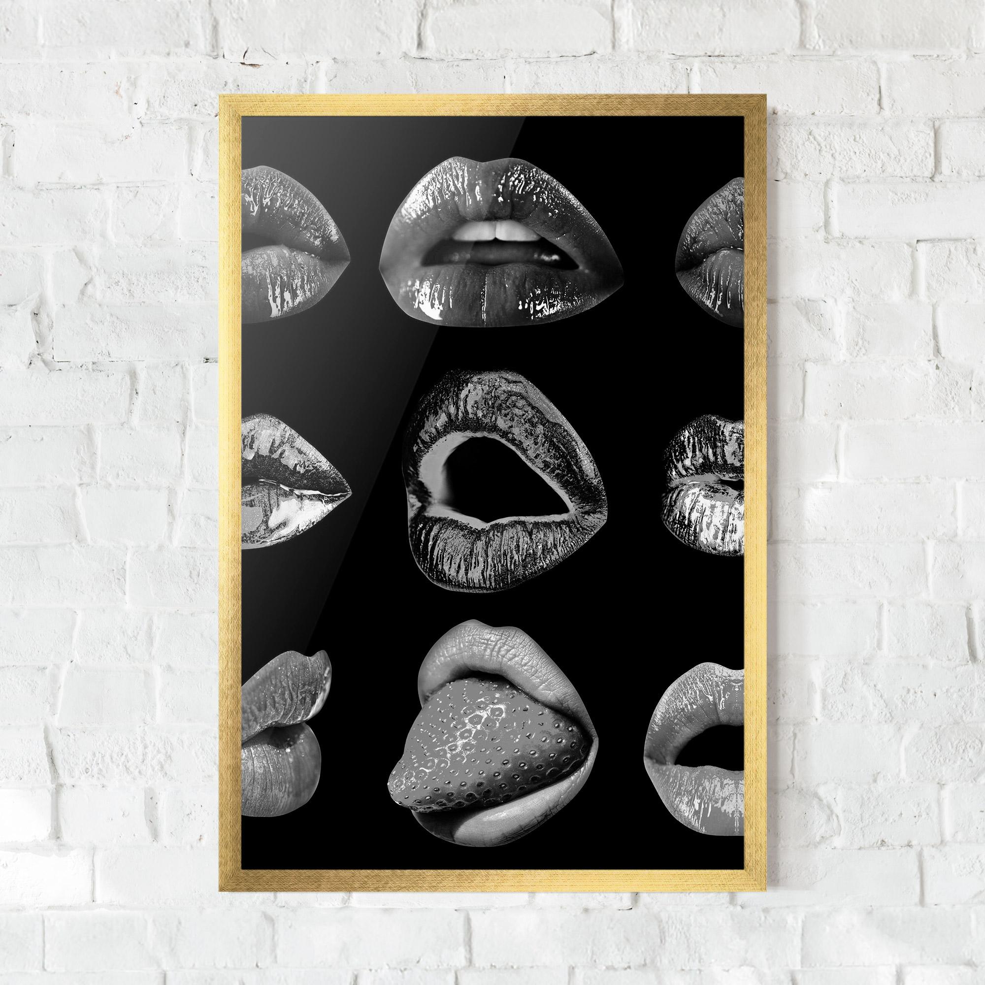 Gerahmte Poster Grey Lips Collage mockup 0
