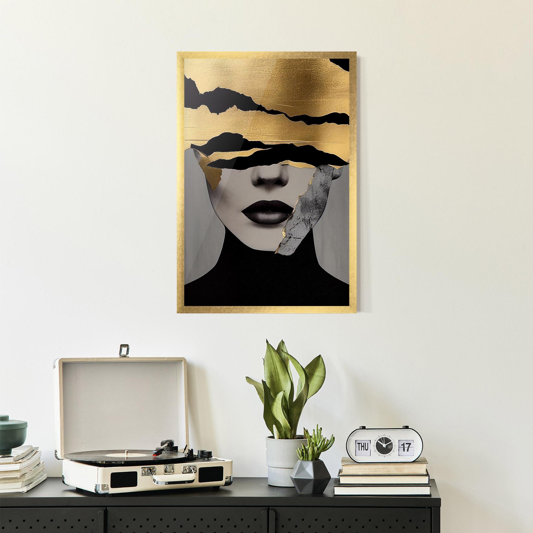 Gerahmte Poster Grey Gold Lips mockup 2