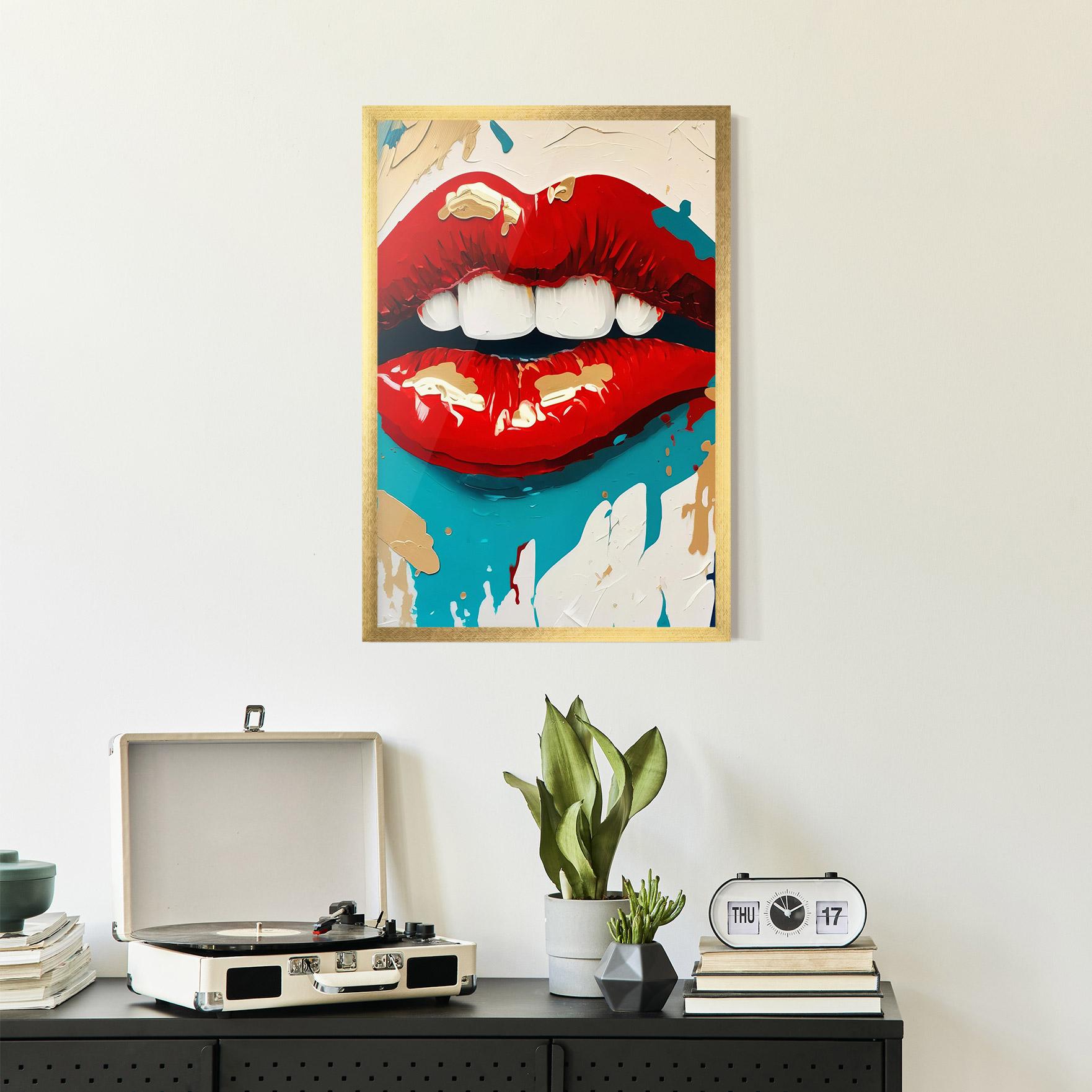 Gerahmte Poster Red Gold Lips mockup 2