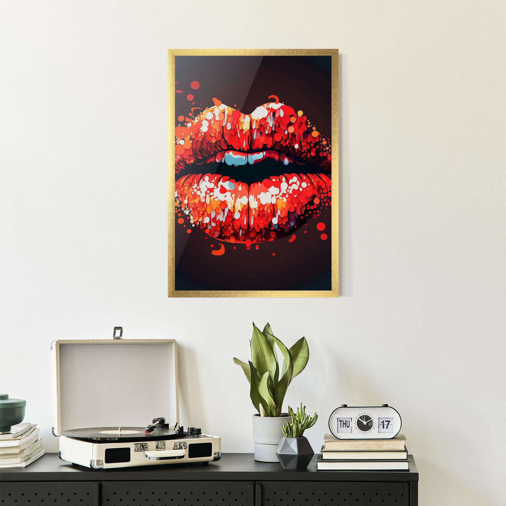 Gerahmte Poster Red Lips With Word Lips It mockup 2