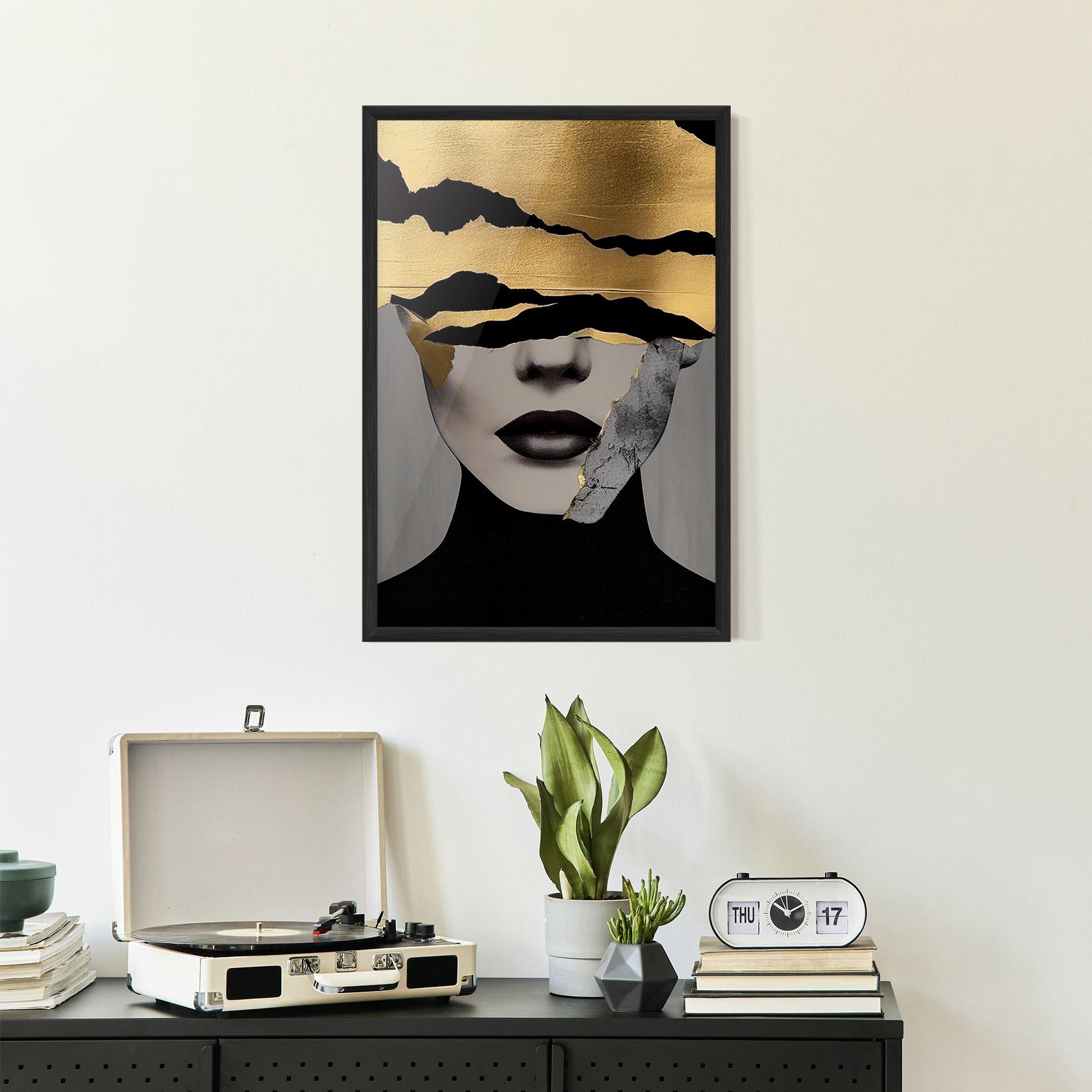 Gerahmte Poster Grey Gold Lips mockup 2