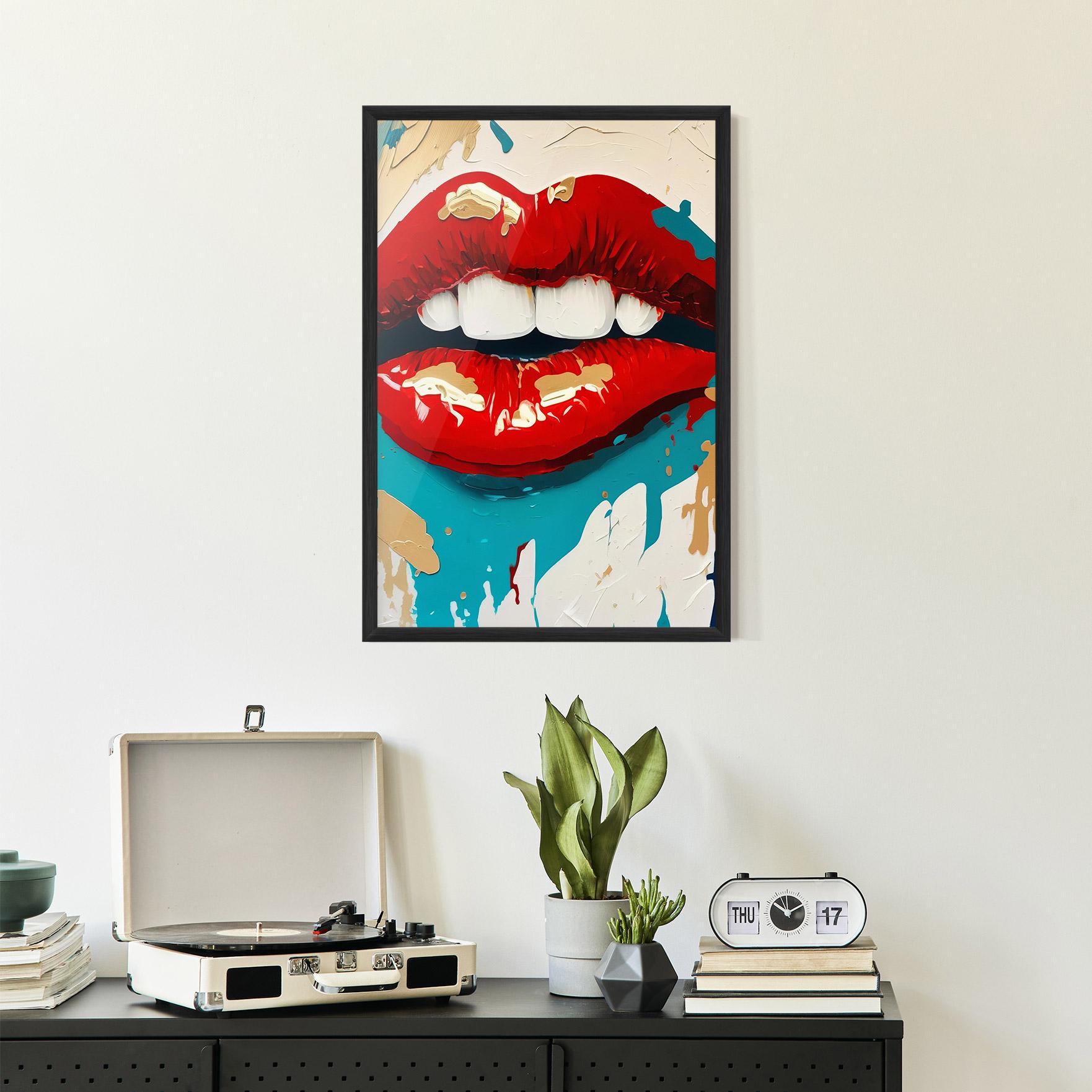 Gerahmte Poster Red Gold Lips mockup 2