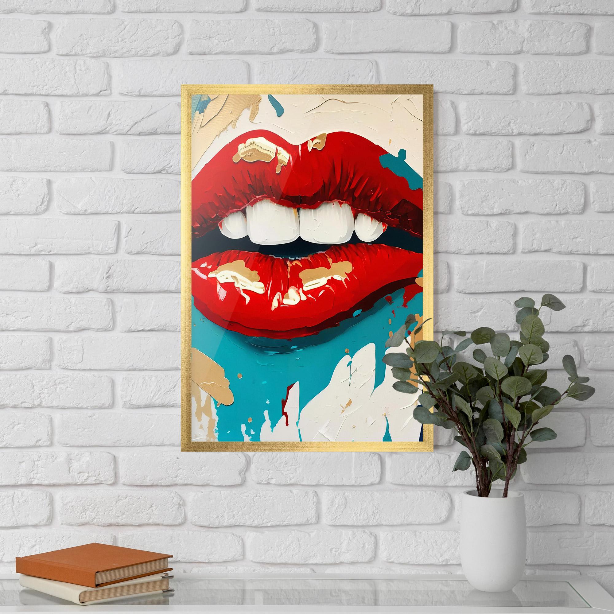 Gerahmte Poster Red Gold Lips mockup 5