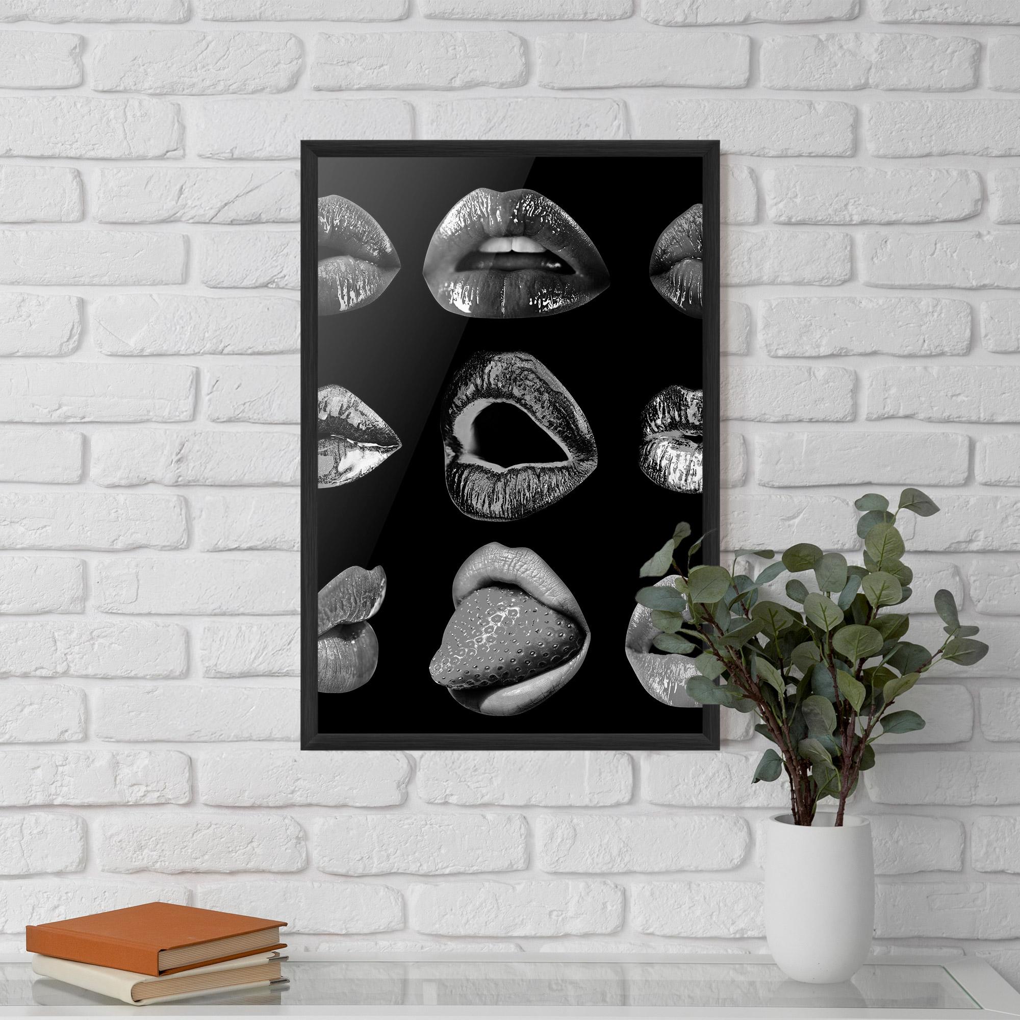 Gerahmte Poster Grey Lips Collage mockup 5