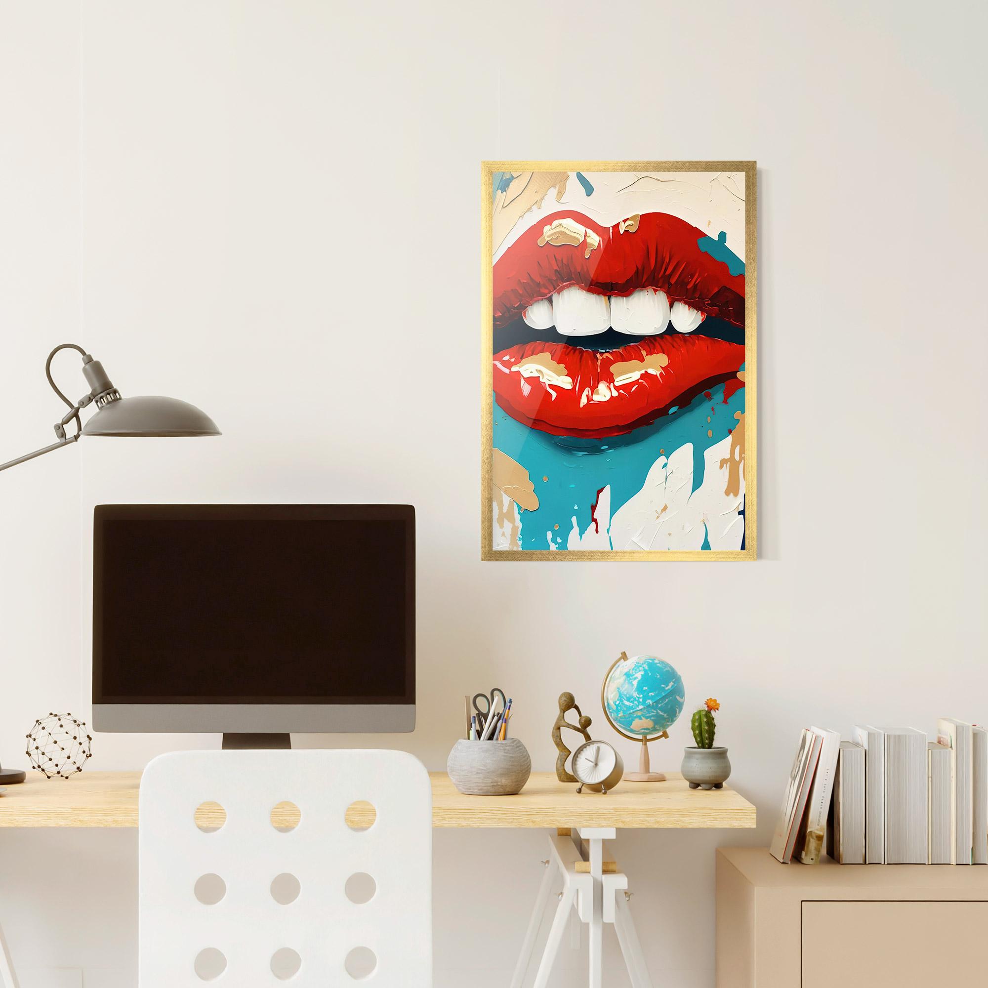 Gerahmte Poster Red Gold Lips mockup 6