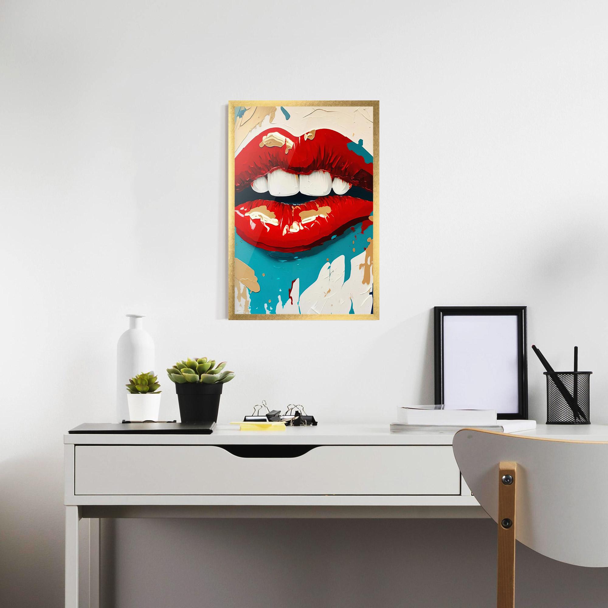 Gerahmte Poster Red Gold Lips mockup 7